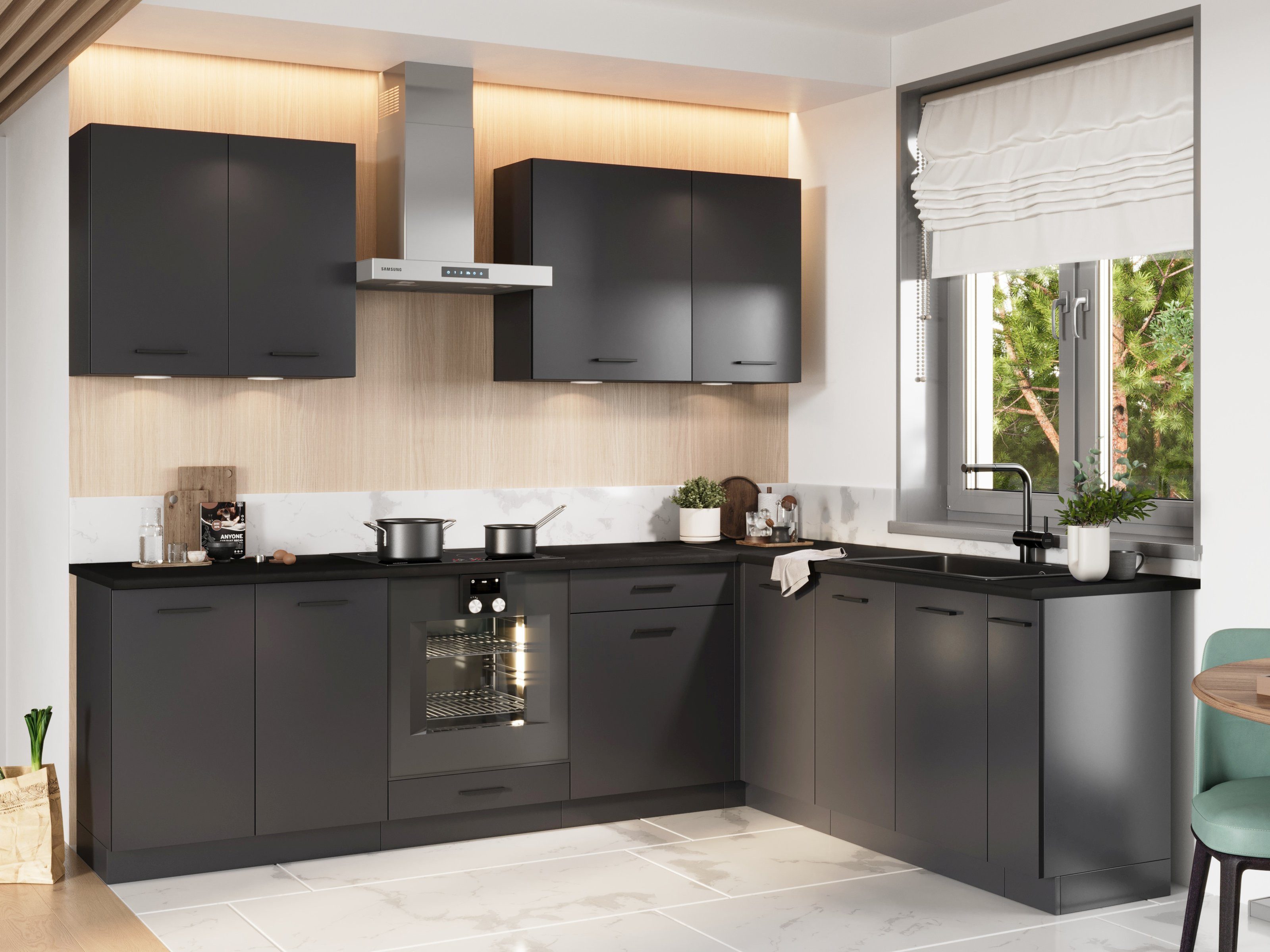 Möbel für Dich Winkelküche Eckküche in L-Form Anika 260x200 cm, 9-teilig, m günstig online kaufen