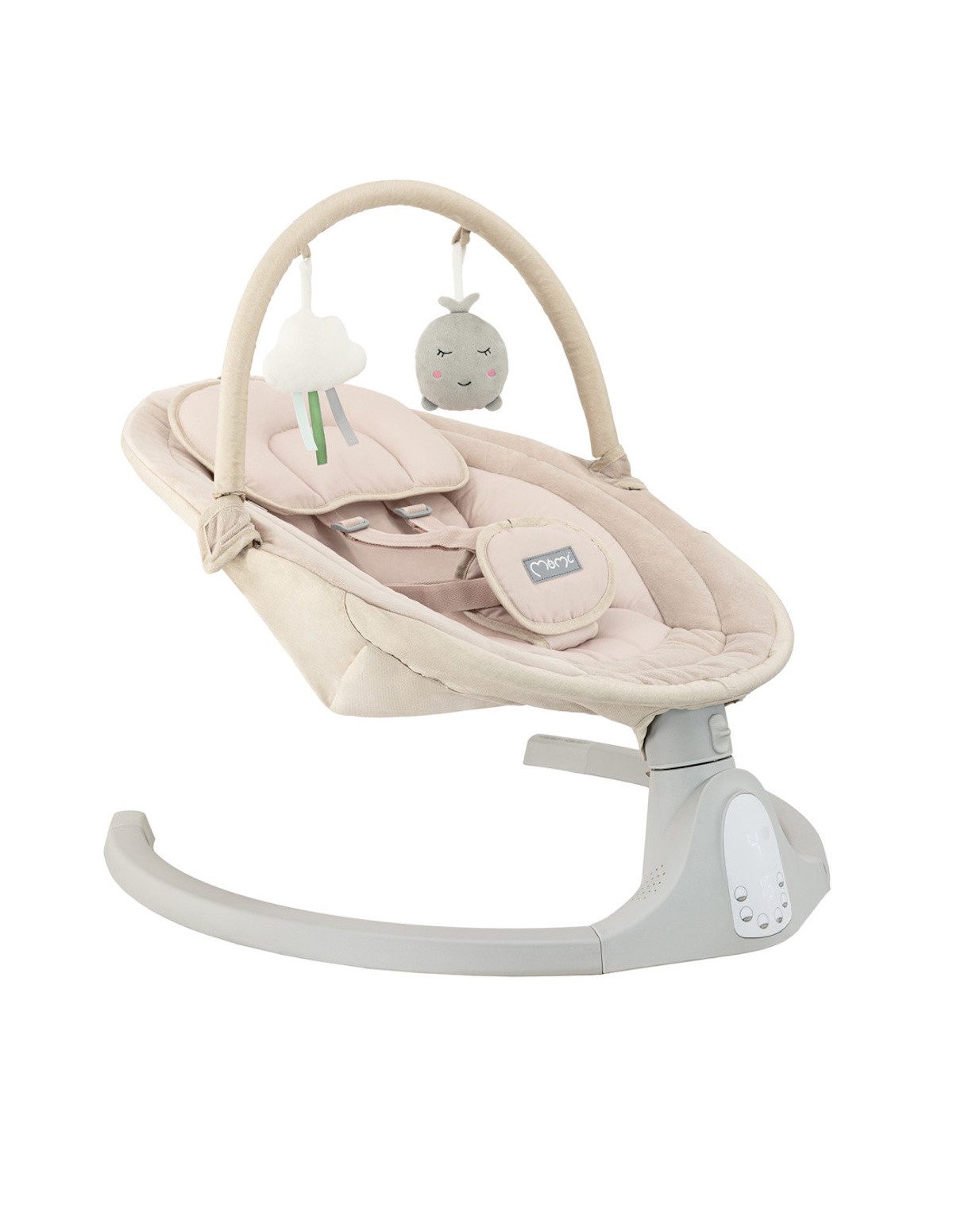 MoMi Babyschaukel MoMi KENANI ONYX - Elegante schwarze elektrische Wippe für Kleinkinder, Abnehmbares Schutzdach, Moskitonetz, Bluetooth-Einheit