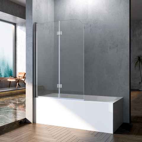 Boromal Badewannenaufsatz Duschwand für badewanne faltbar 2 teilig nano glas beidseitig, Sicherheitsglas, (180° Faltwand, 100x140, 110x140, 120x140), komplett faltbar, nach innen und nach außen öffnen