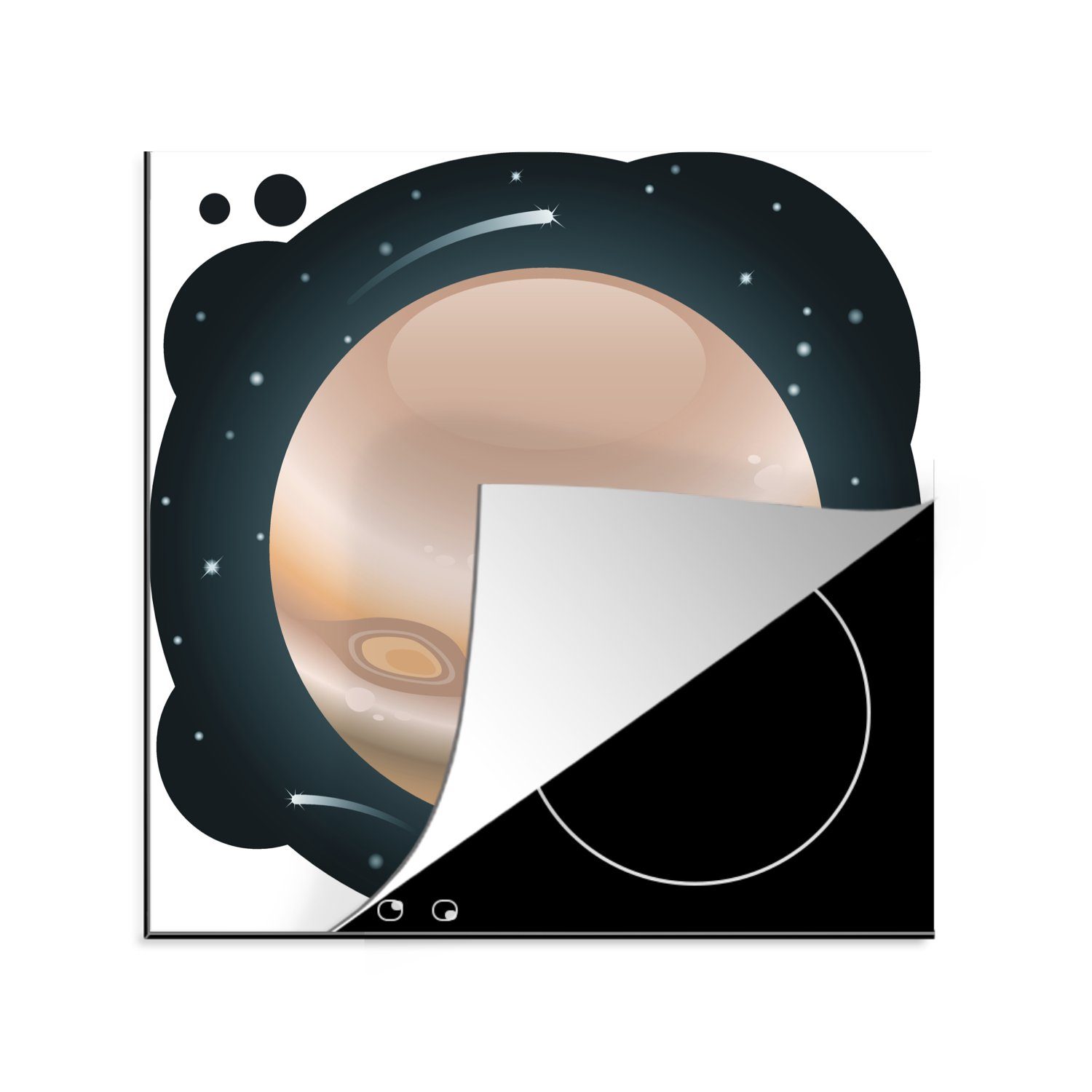 MuchoWow Herdblende-/Abdeckplatte Eine Illustration des Planeten Jupiter im Universum, Vinyl, (1 tlg), 78x78 cm, Ceranfeldabdeckung, Arbeitsplatte für küche