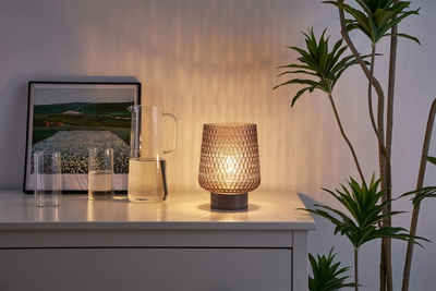 Pauleen LED Tischleuchte Sparkling Glamour mobile Grau Glas/Metall, LED fest integriert, Warmweiß, E27, Timer Batterie