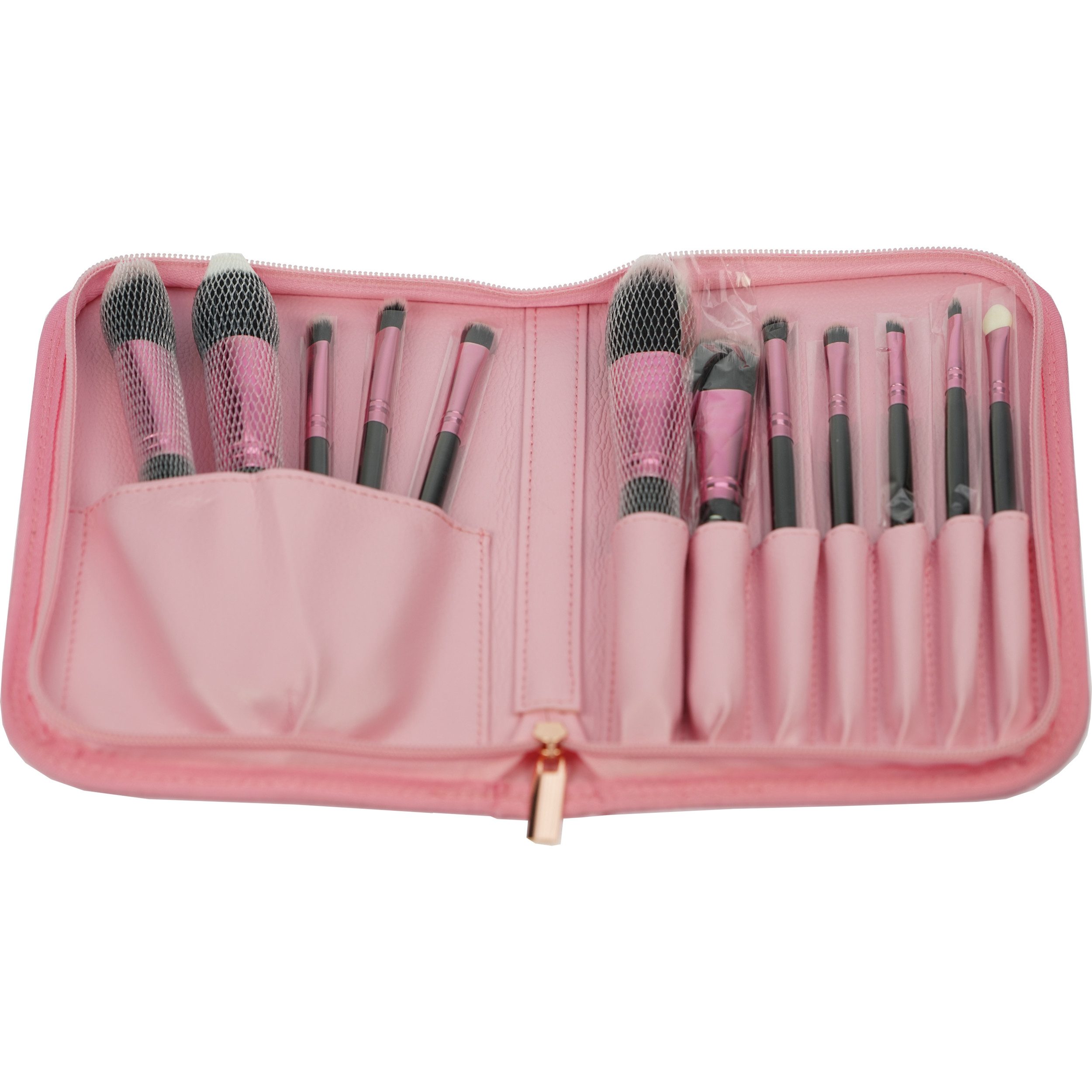 Fantasia Beauty Kosmetikpinsel-Set Pinsel-Set 12-tlg. mit Synthetic Haar, Rosa-Schwarz, in Tasche, Vegan, Synthetikhaar
