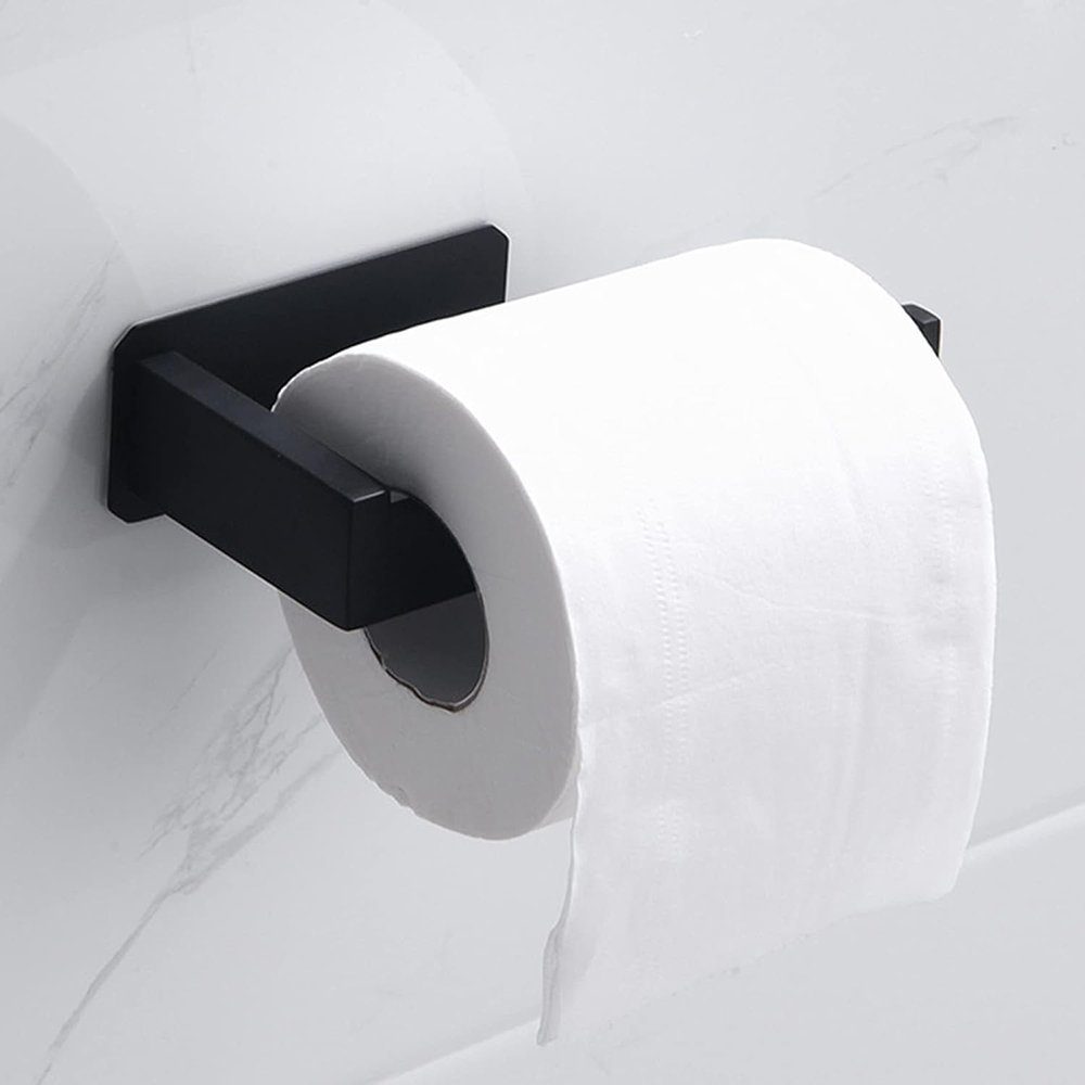BadeWorld Toilettenpapierhalter Toilettenpapierhalter des (Set, Kein Toilettenpapierhandtuchhalters 1-St., Aufkleben Toilettenpapierhalter zum Schwarz Badezimmer-Küchenrollenpapierhalter), Klebender Stanzen
