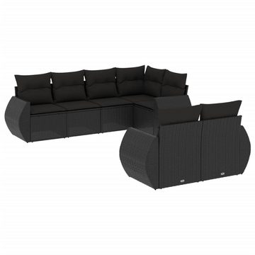 vidaXL Loungesofa 7-tlg. Garten-Sofagarnitur mit Kissen Schwarz Poly Rattan, 1 Teile