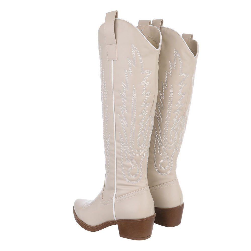 Ital-Design Damen Cowboyboots Western Westernstiefel Blockabsatz Western- & Bikerstiefel in Beige