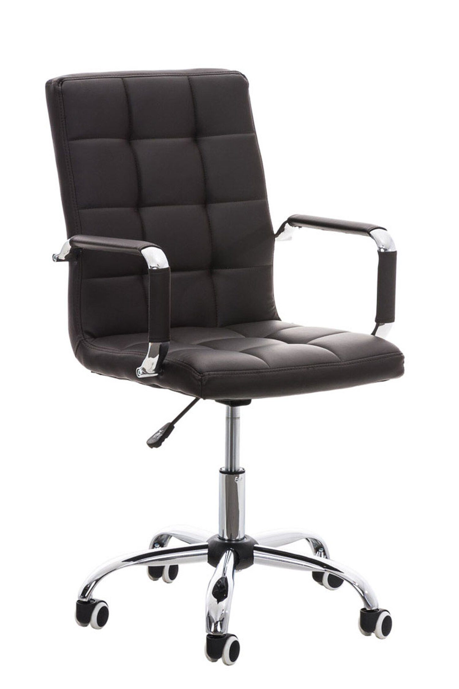 TPFLiving Bürostuhl Deal V2 mit bequemer Rückenlehne (Schreibtischstuhl, Drehstuhl, Konferenzstuhl, Chefsessel), Gestell: Metall chrom - Sitzfläche: Kunstleder braun