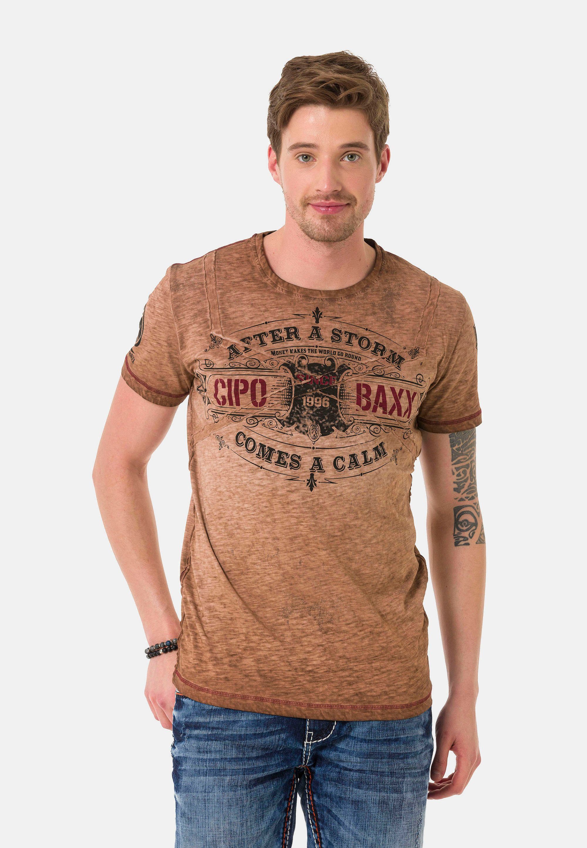 Cipo & Baxx T-Shirt im VintageLook braun