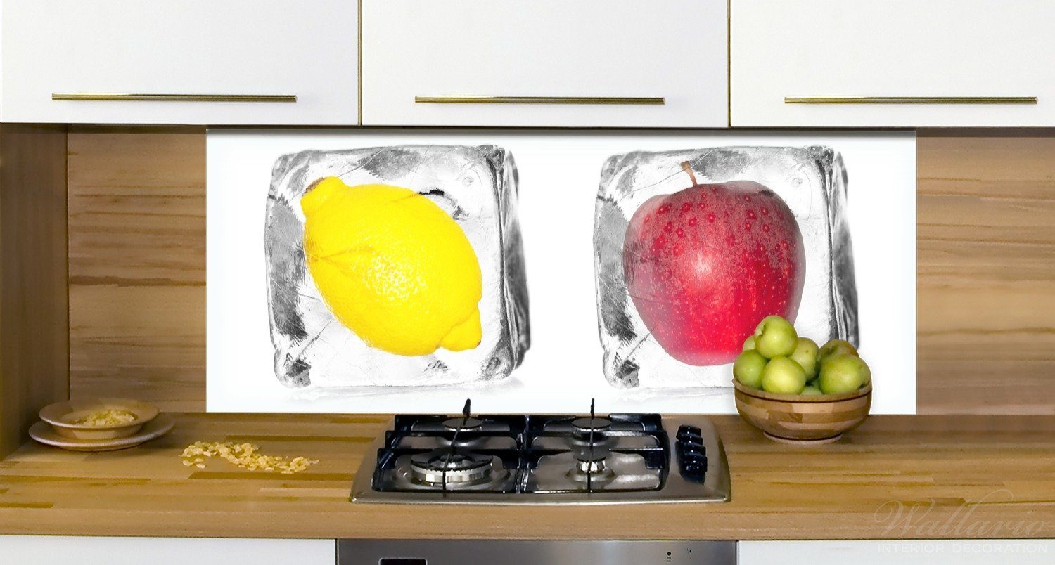Eiskaltes Obst, - in Zitrone (1-tlg) Küchenrückwand Eiswürfel Wallario