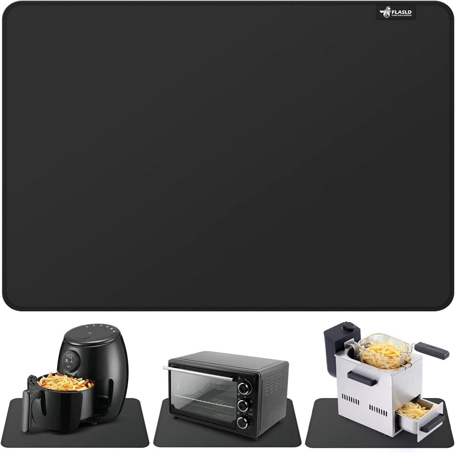 Kochlöffelhalter Hitzebeständige Silikonmatte für Luftfritteuse 40x60 cm Schwarz