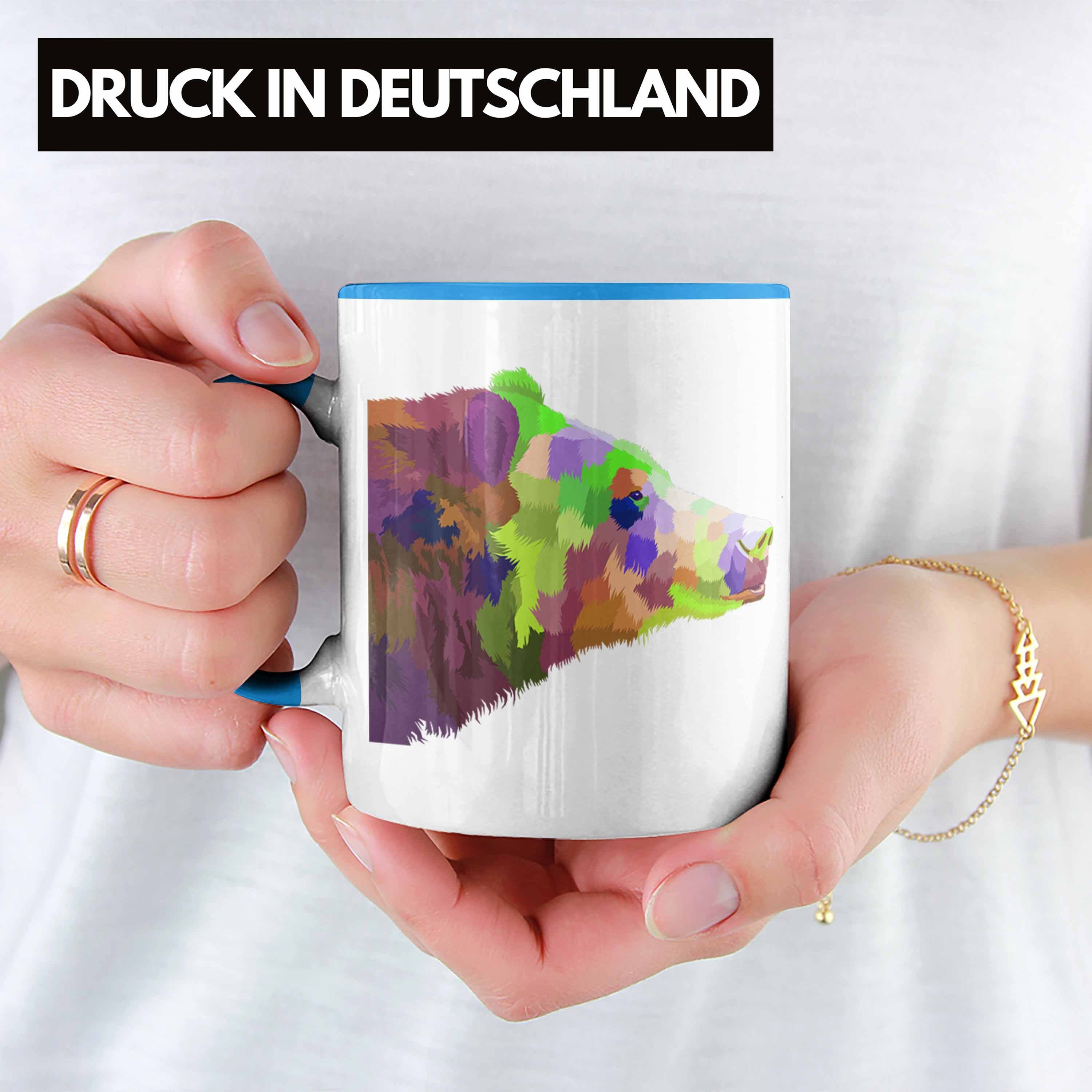 Trendation Tasse Trendation - Bär Liebhaber Poiygon Blau Geschenk Tasse Bunt Bären Grafik