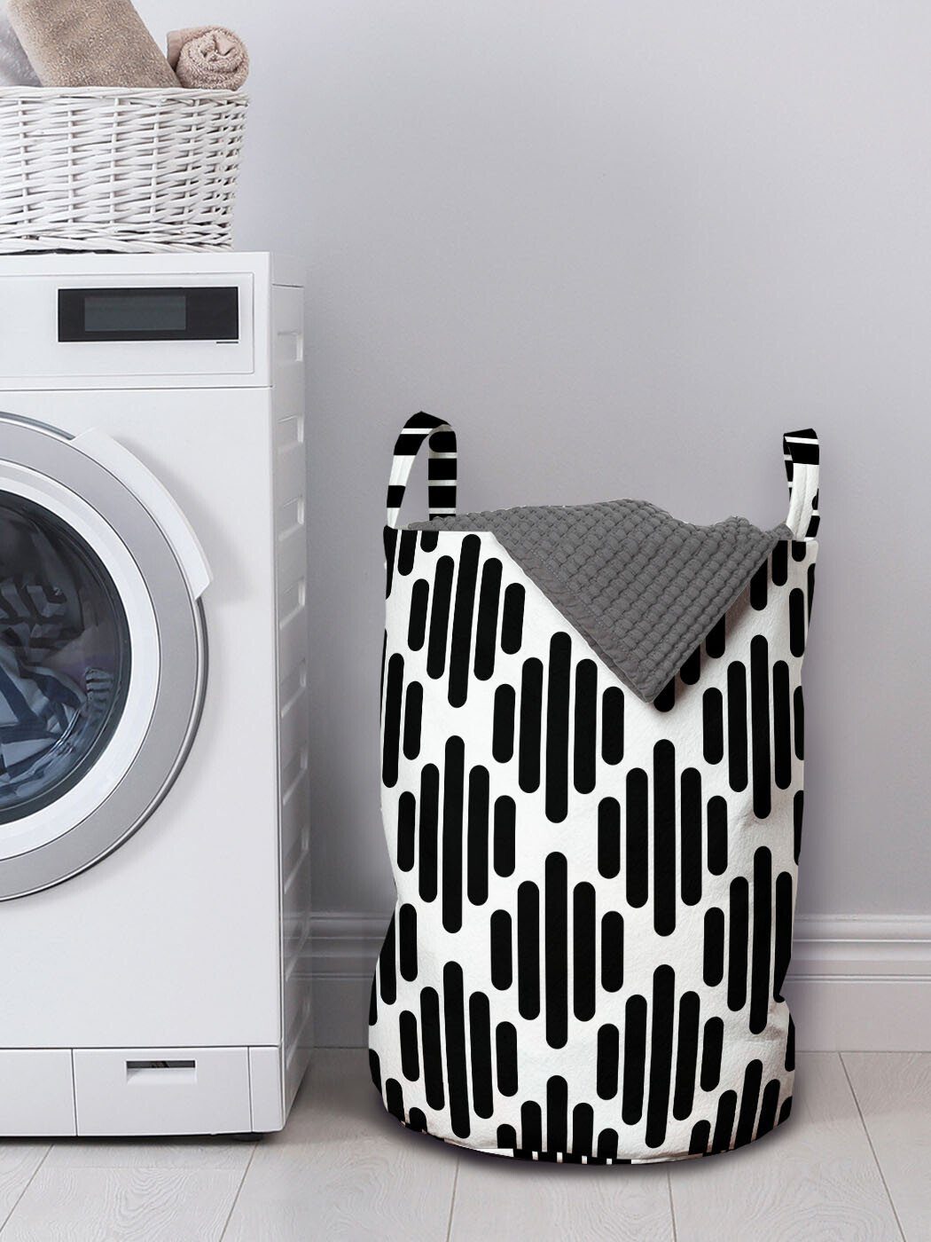 Abakuhaus Wäschesäckchen Wäschekorb mit Boho-Mosaik und Waschsalons, Kordelzugverschluss Griffen für weiß Schwarz Modernes