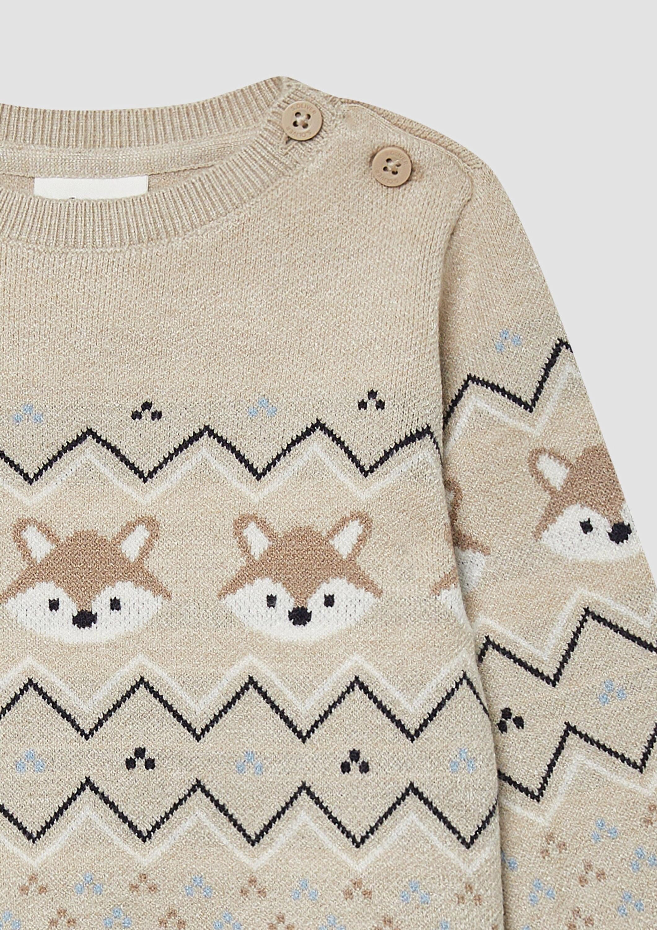 s.Oliver Longpullover Strickpullover Jacquardpullover im Regular Fit mit Rundhalsausschnitt
