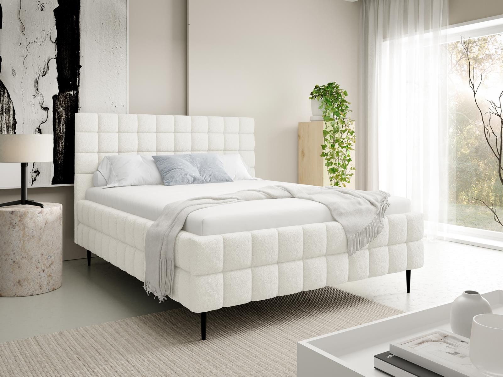 Compleo Polsterbett auf Füßen, gepolstertem Kopfteil, modern, Boucle stoff, MADE IN EU, TOPSSELLER