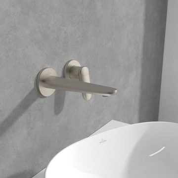 Villeroy & Boch Waschtischarmatur Antao Zweiloch-Einhebel, o. Ablaufgarnitur, Wandmontage - Brushed Nickel