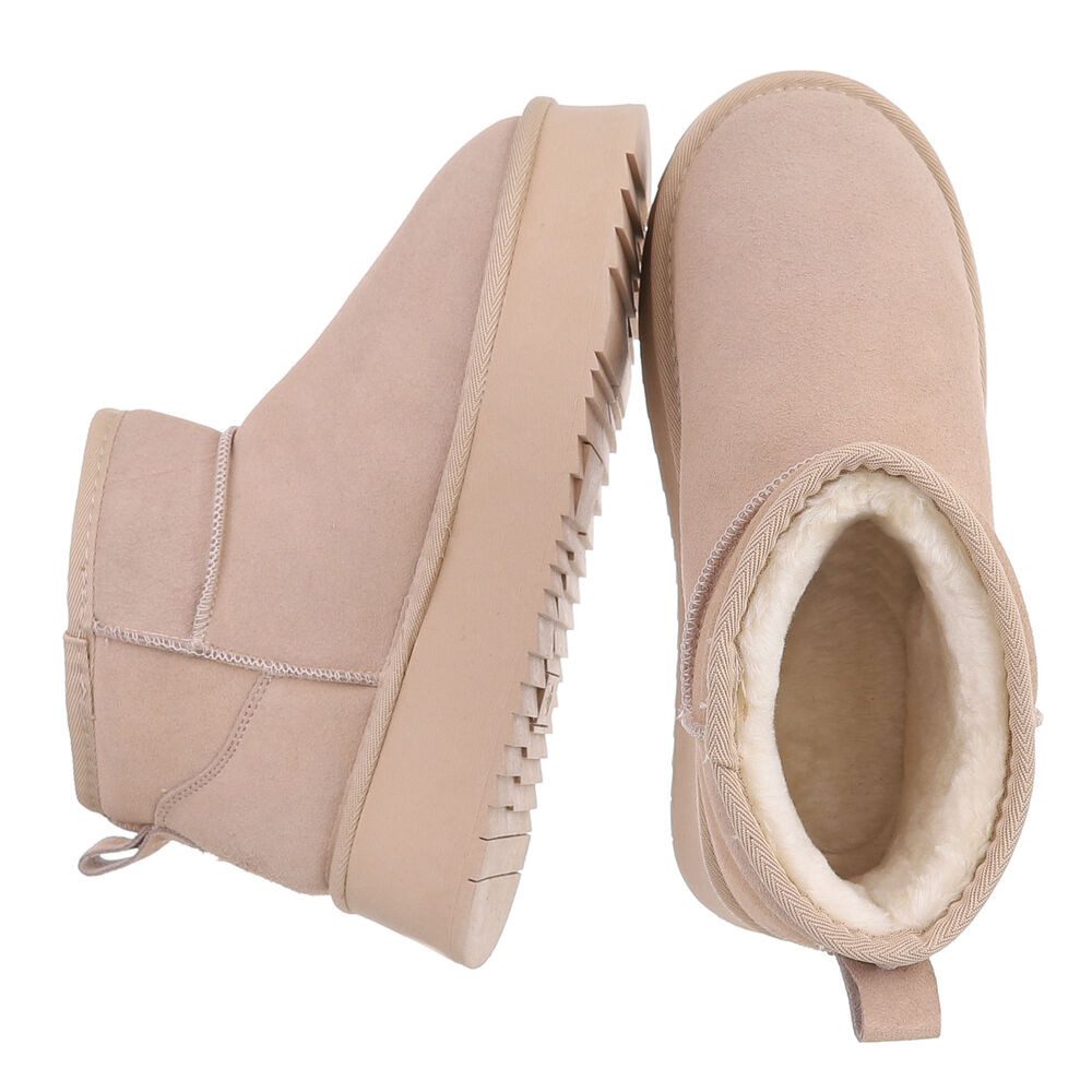 Ital-Design Damen Leder Plateau Boots Freizeit & Alltag Snowboots (91971157) Flach Stiefeletten in Beige
