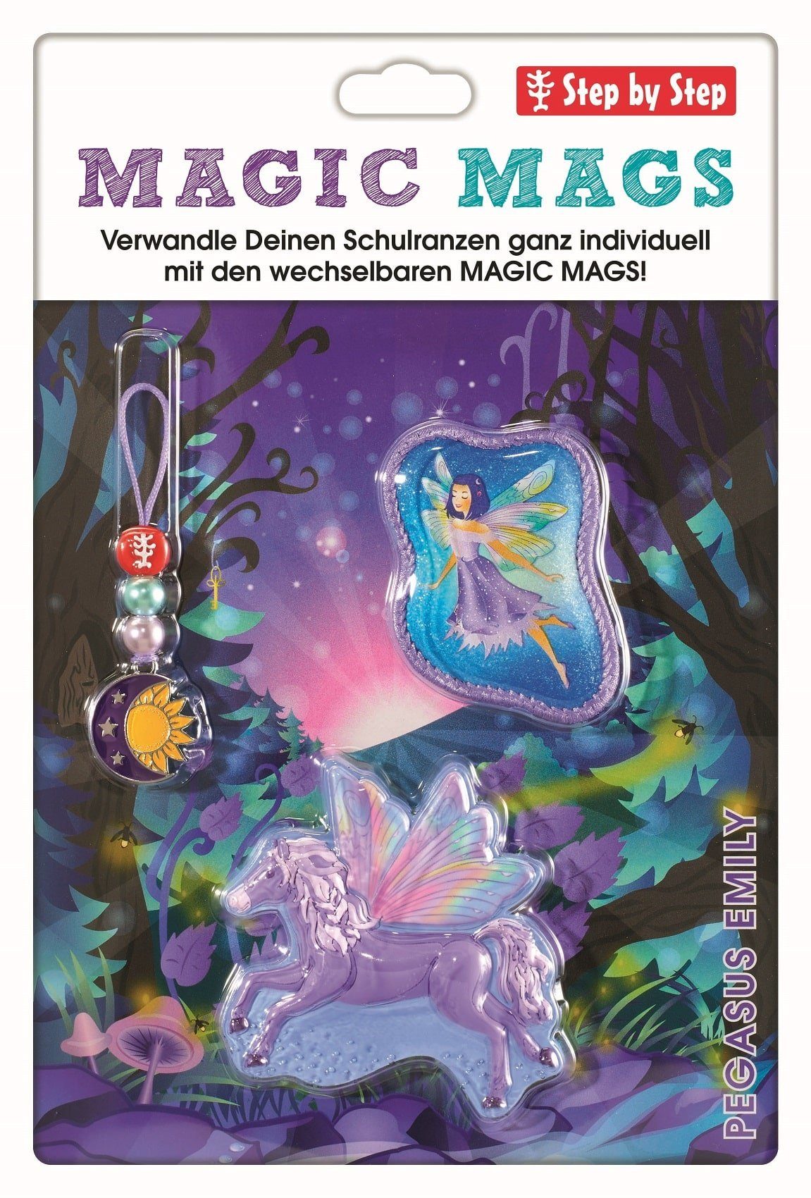 Step by Step Schulranzen MAGIC MAGS Pegasus Emily 3-teilig (3-teilig), Motivanhänger, Glücksbringer