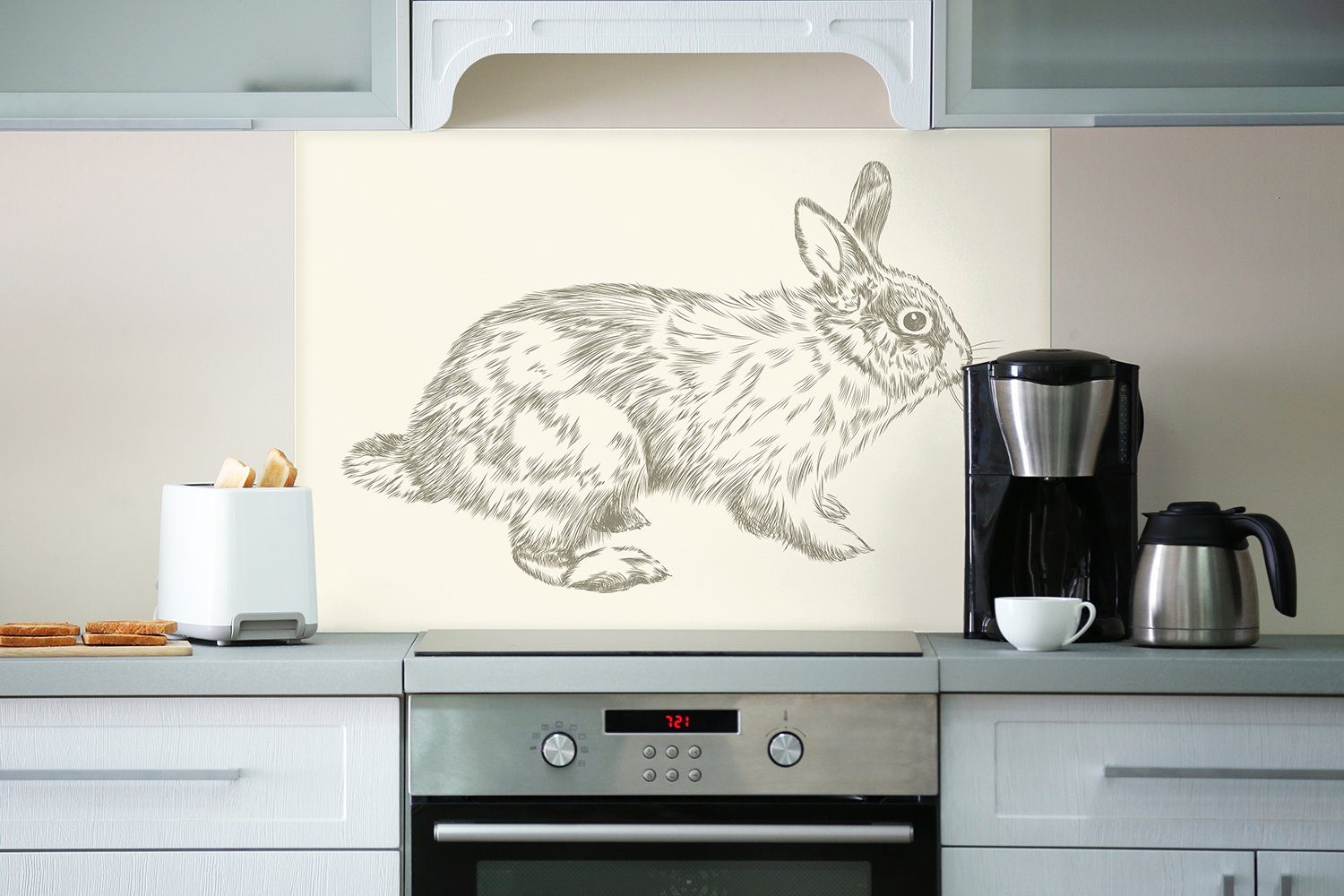 Wallario Küchenrückwand illustrierte als Bleistiftzeichnung, (1-tlg) Hase