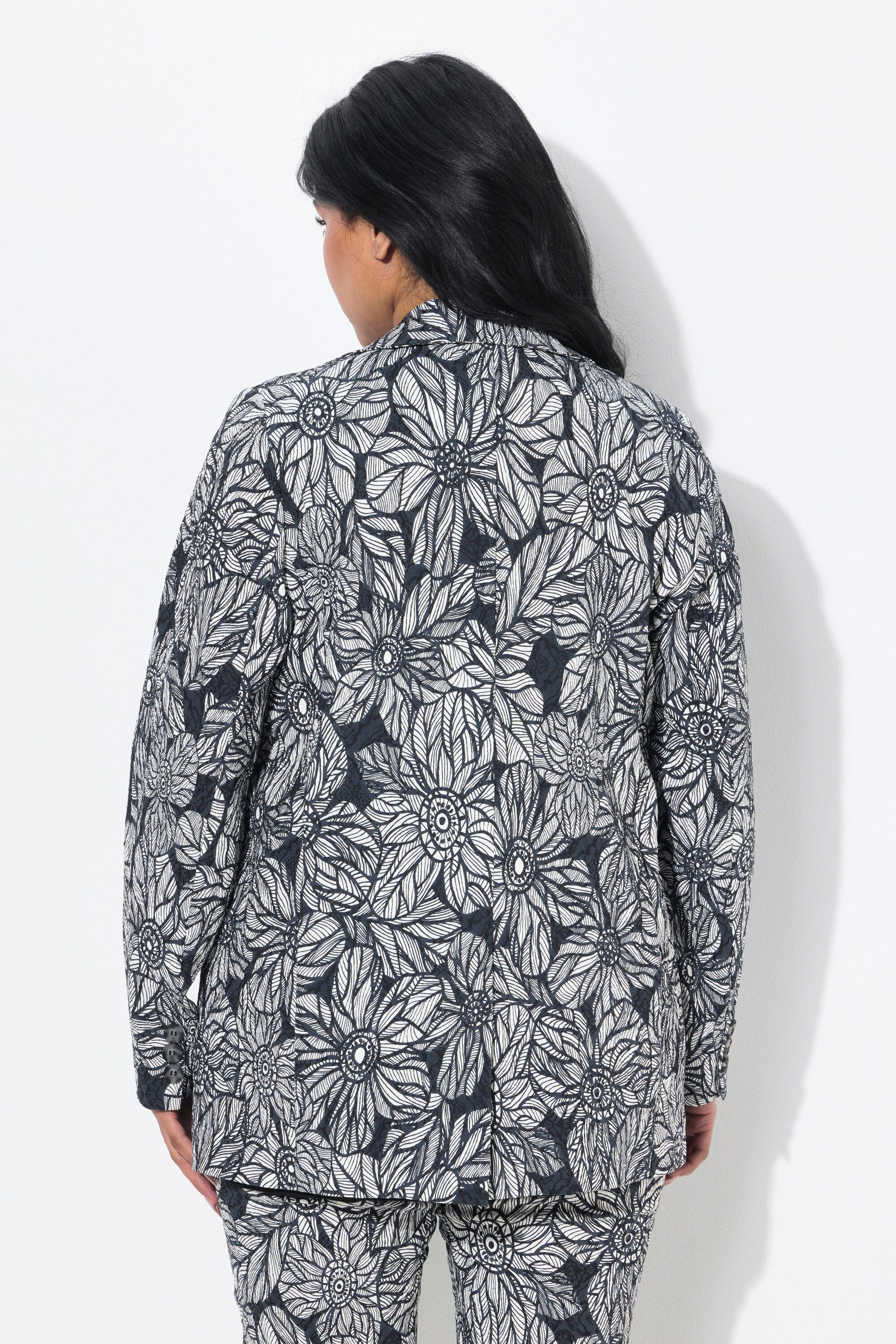 Ulla Popken Blusenblazer Blazer Jacquardmuster Reverskragen Langarm