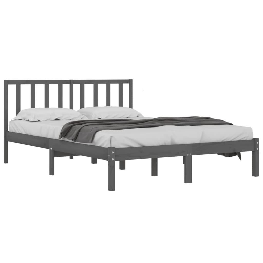 Vidaxl Massivholzbett Grau Kiefer 135x190 Cm 4ft6 Double günstig online kaufen
