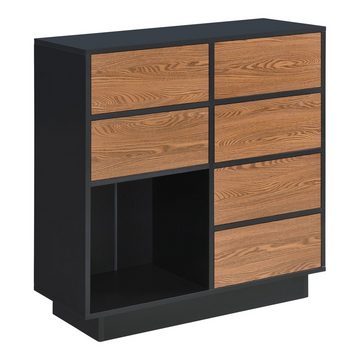 en.casa Beistellschrank »Krokom« Kommode 88x80x30cm 6 Schranktüren Schwarz/Dunkler Holzton