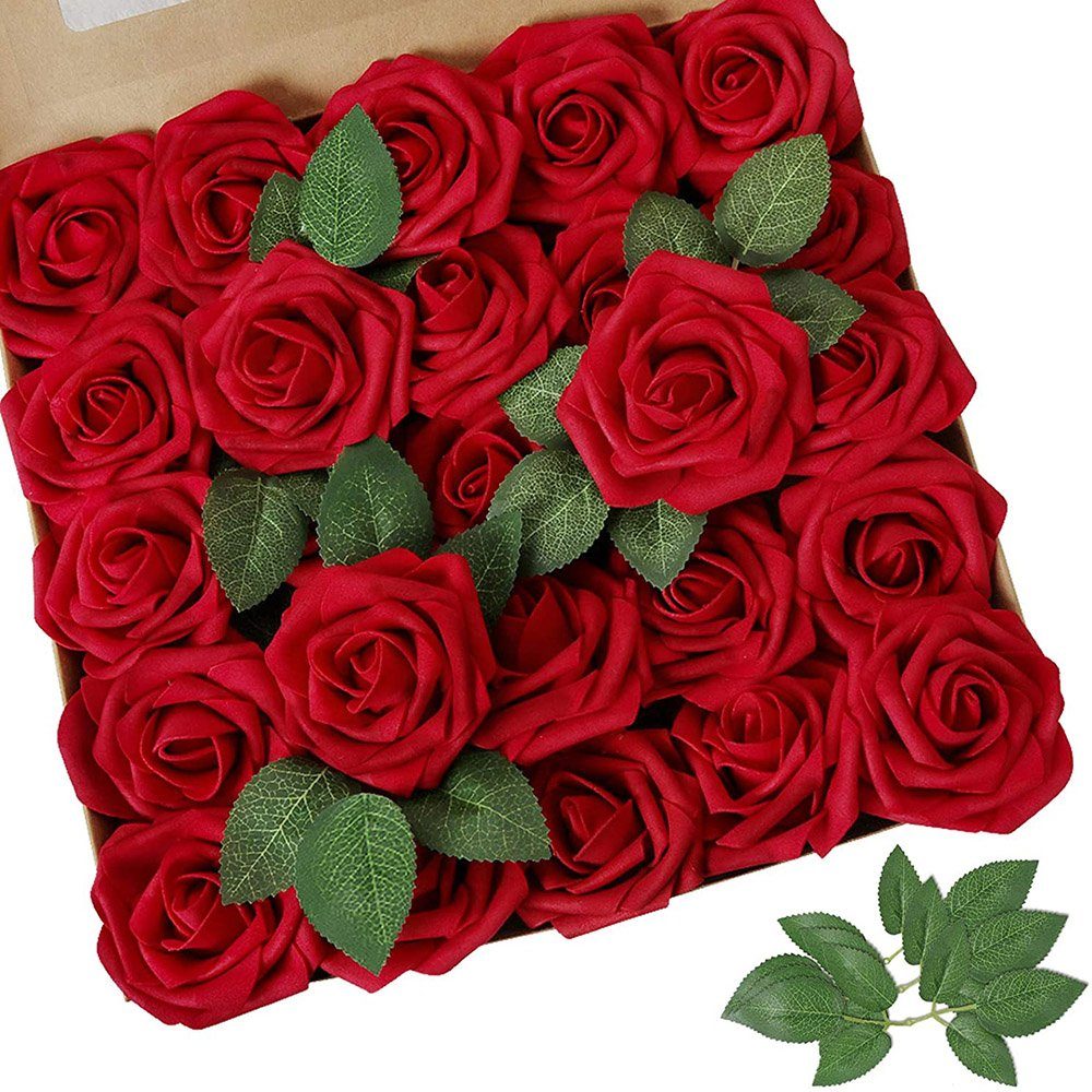 Kunstblume 25/30/50 Stück, künstliche Rose Blume, für DIY Hochzeit Sträuße rose, Rosnek, Centerpieces Arrangements Party Home Deko Rot