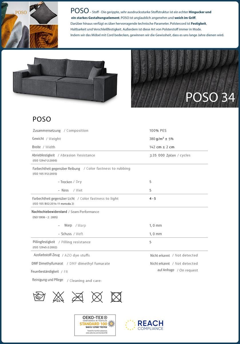 Beautysofa Ecksofa mit Dunkelgrau mane u-förmig Ecke, XXL, U, cm Bettkasten, universelle (poso Polsterecke Parys 34) 390 Schlaffunktion