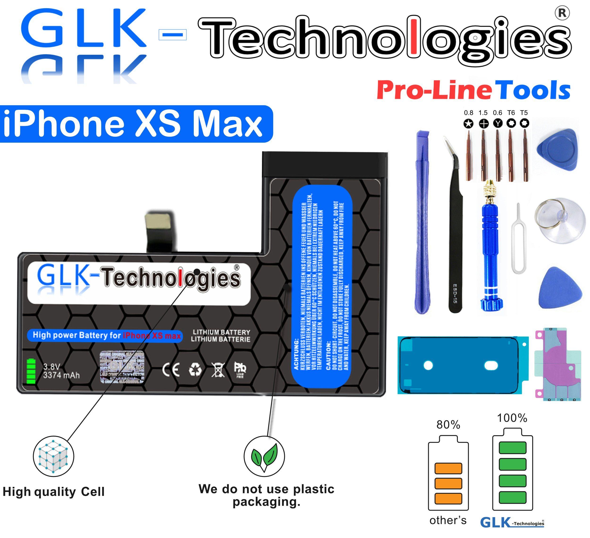 GLK-Technologies High Power Ersatz (3,83 iPhone Öffnungswerkzeug Smartphone-Akku mAh 3374 mit kompatibel V) Apple Akku XS mit