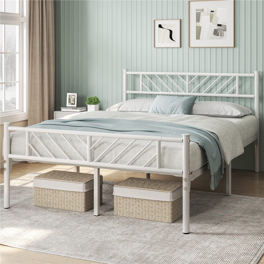 Yaheetech Metallbett Bettgestell 90x190/90x200/140x200cm, Minimalistischer Bettrahmen mit Kopfteil Gästebett mit Lattenrost