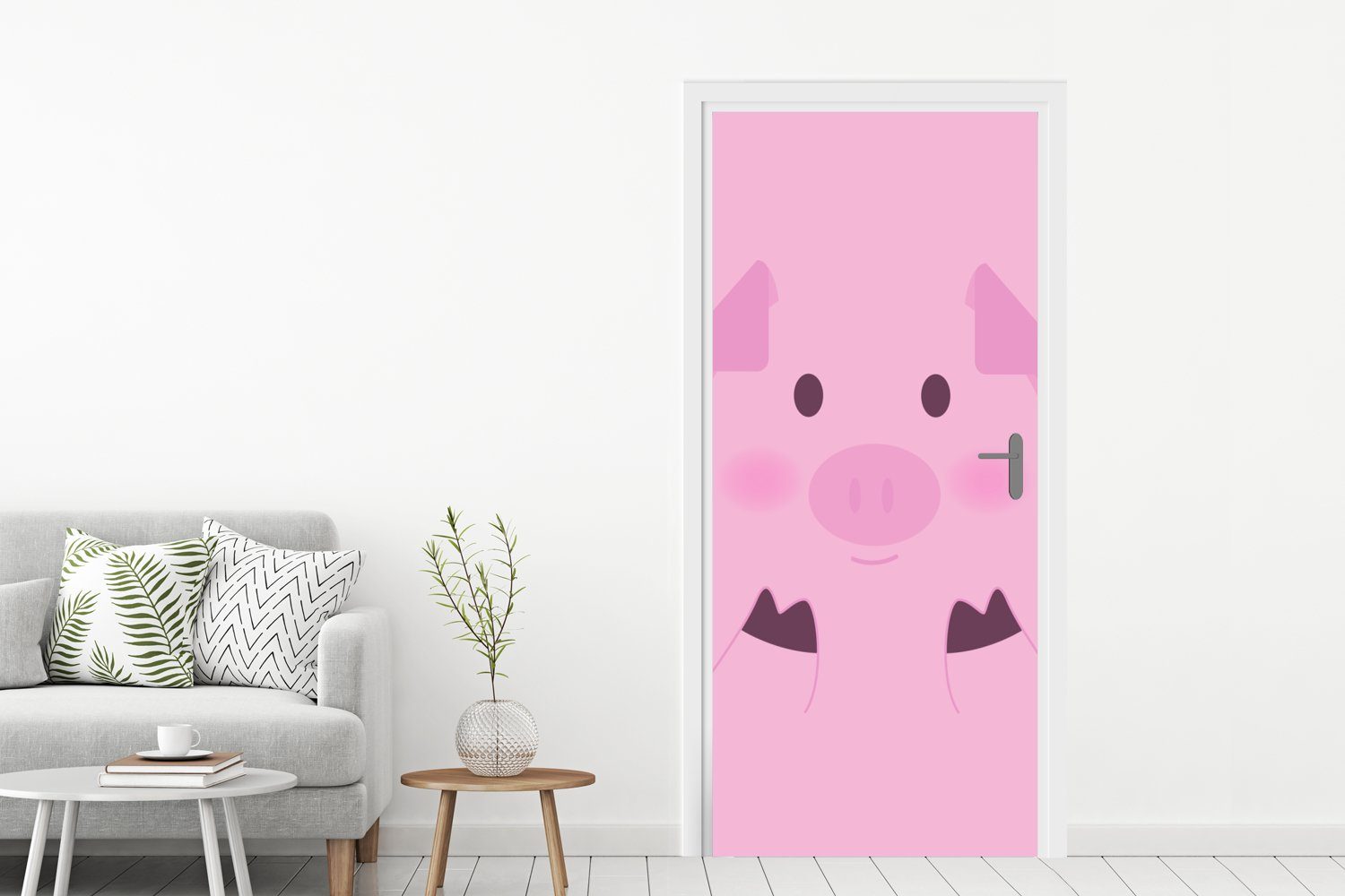 rosa Fototapete Türtapete einem Türaufkleber, Illustration (1 für eines St), bedruckt, MuchoWow Hintergrund, rosa Matt, Tür, Eine 75x205 Ferkels auf cm
