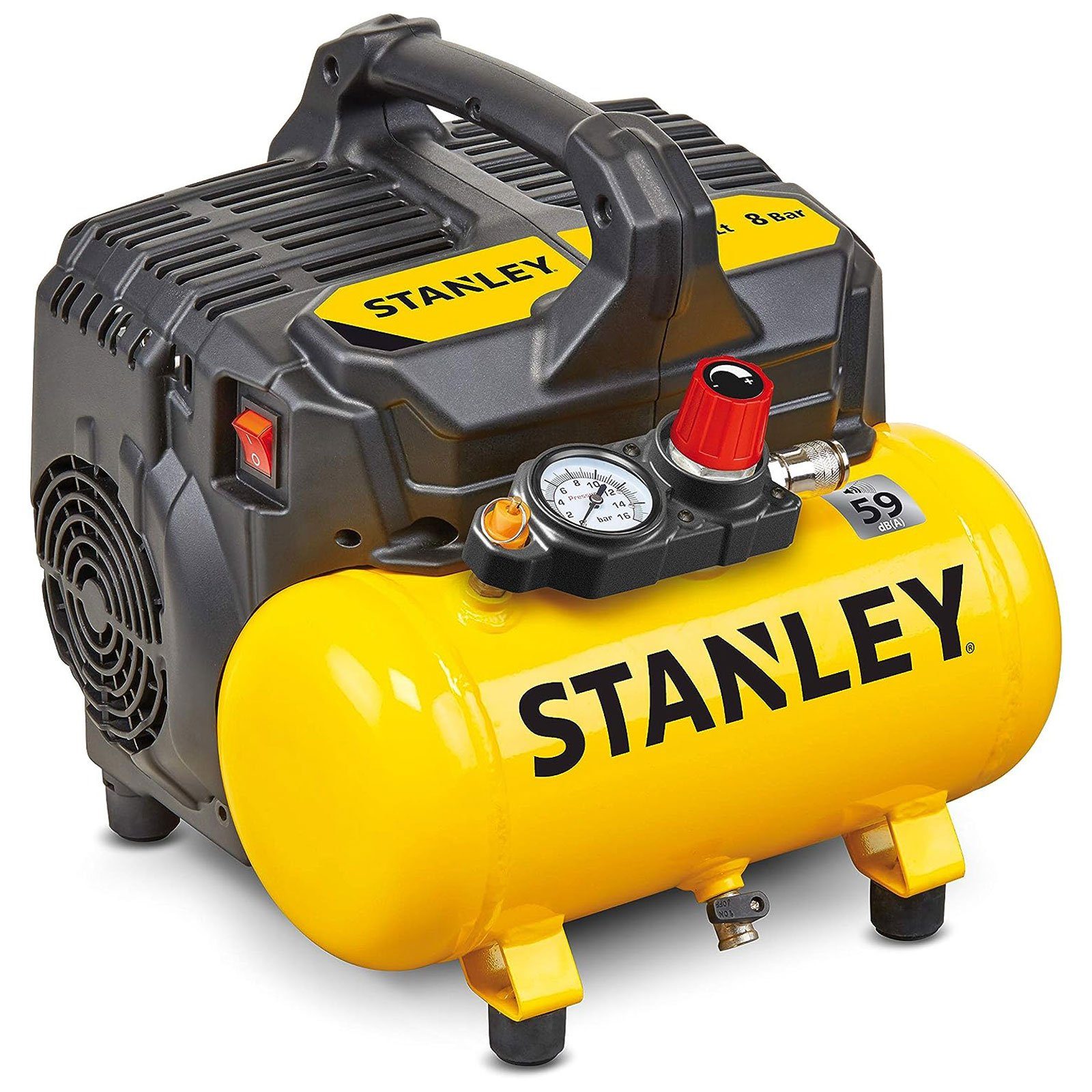 STANLEY Kompressor 6L Silent Kompressor DST 100/8/6 leise, 750 W, mobil 59 db, max. 8 bar, 6 l, Set