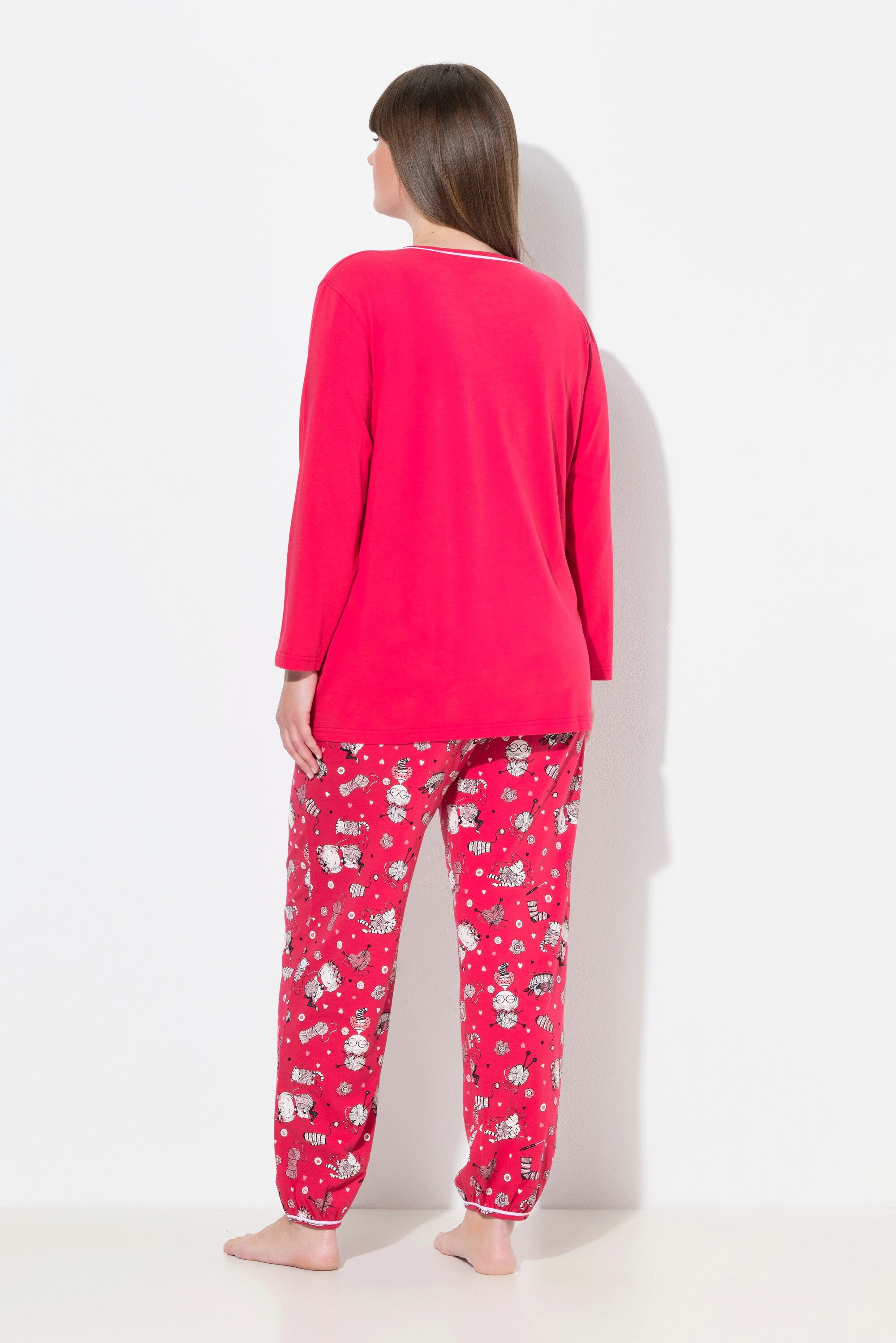 Ulla Popken Pyjama Pyjama Katzen Tunika-Ausschnitt Langarm günstig online kaufen