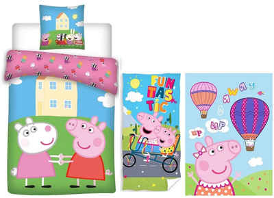 Kinderbettwäsche »Peppa Pig Wutz - Bettwäsche-Set, Fleecedecke und Handtuch für Mädchen«, Peppa Pig, 100% Baumwolle