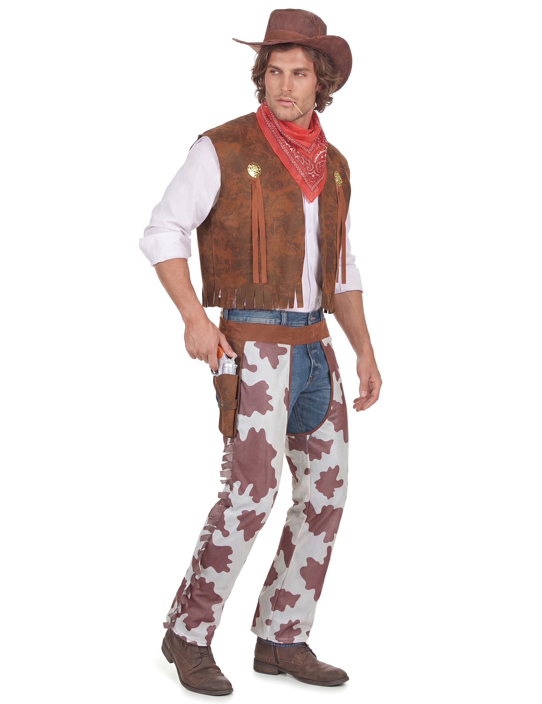 JADEO Kostüm Klassisches Cowboy Kostüm Wildwest braun-weiss