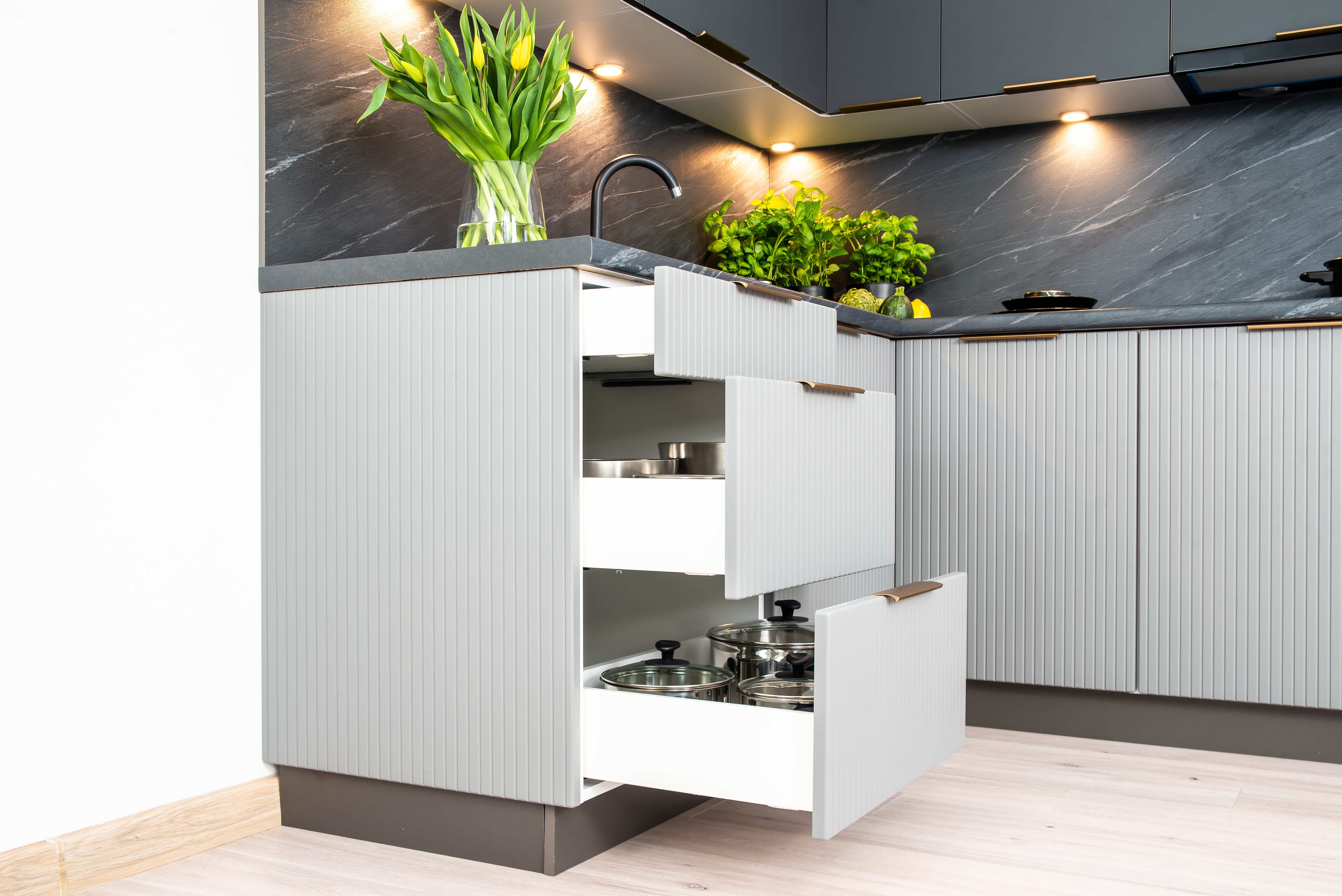 ROYAL24_MARKT Winkelküche KS10-G370 - MAX & KATE – Modern & funktional, (Komplett Set), Premium - Modern - Exzellent
