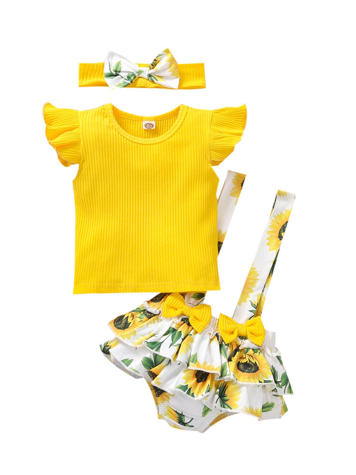 Kinder Mädchen (Gr. 50 - 92) LAPA Shirt & Shorts Baby Mädchen einfarbig Top & Hosenträger Shorts & Stirnband