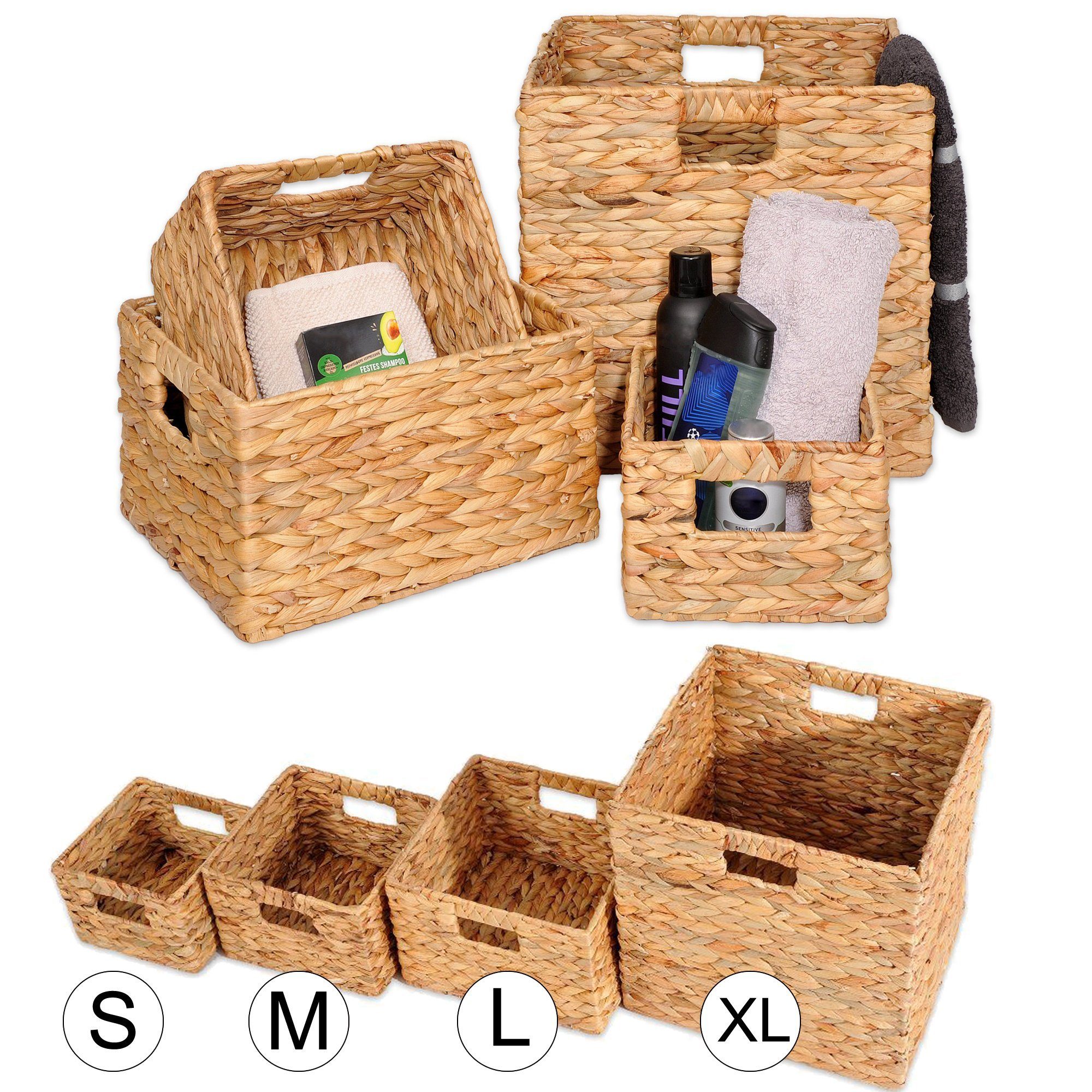 Melko Aufbewahrungsbox Allzweckkorb Aufbewahrungsboxen 4er Set Körbe Naturbelassen Tragegriff (Set, 4 St), Tragegriffe