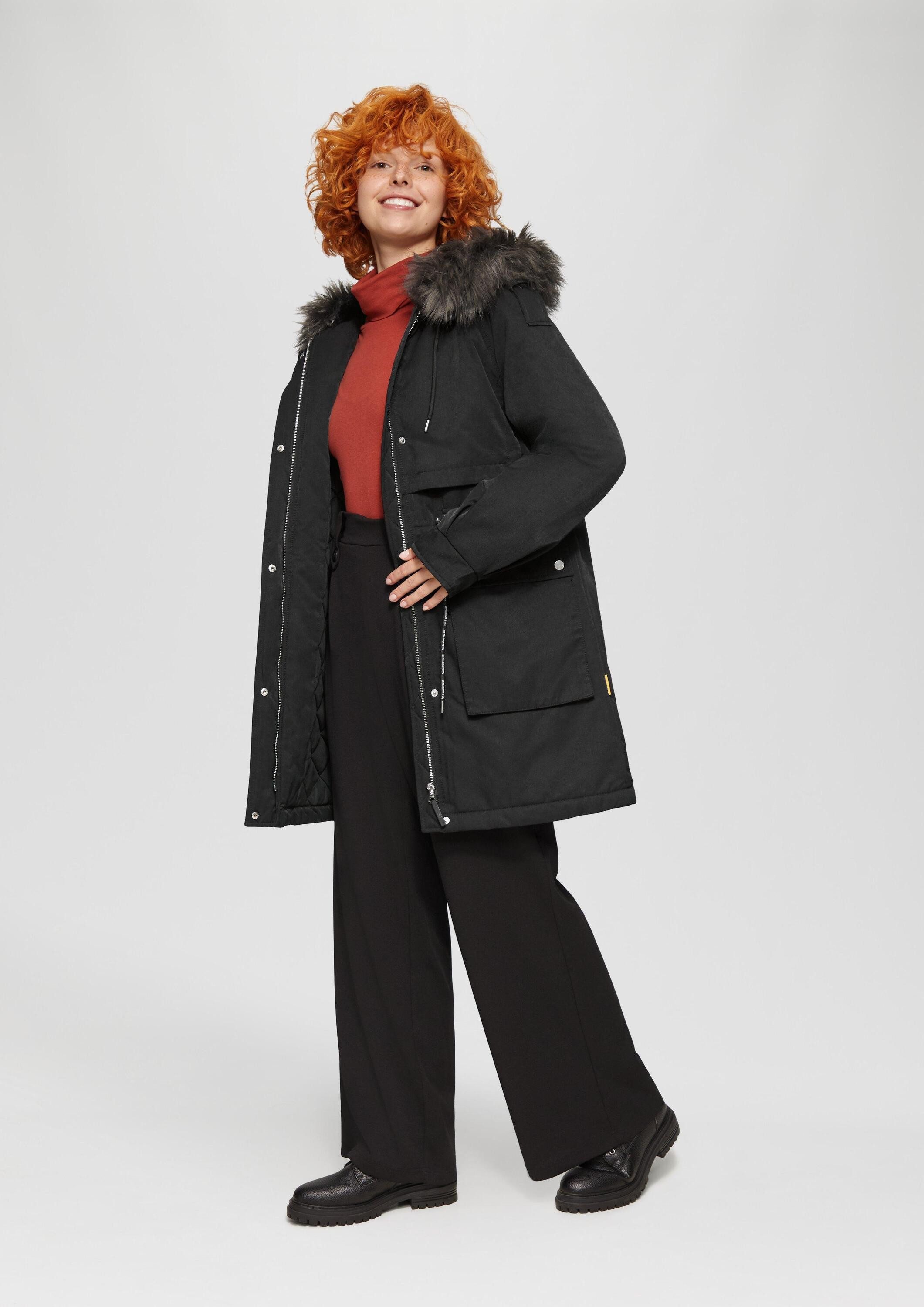 QS Parka Outdoor-Jacke Gefütterter Parka mit abnehmbarem Kunstfell