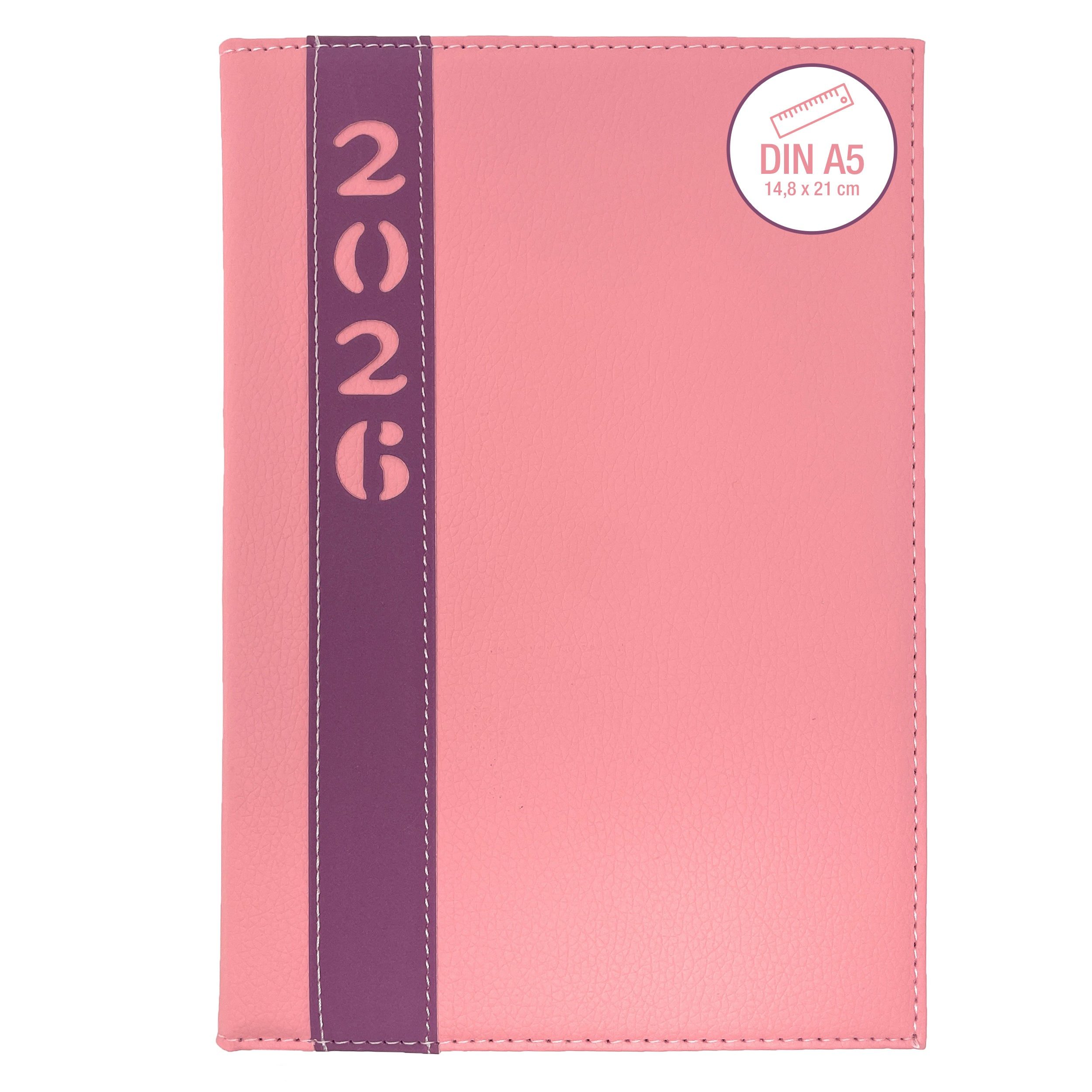 AMLI Buchkalender Buchkalender 2026 A5 1 Tag 1 Seite (Rosa), Hochwertiger Hardcover, Softtouch Terminplaner, Kalender Buch 2026