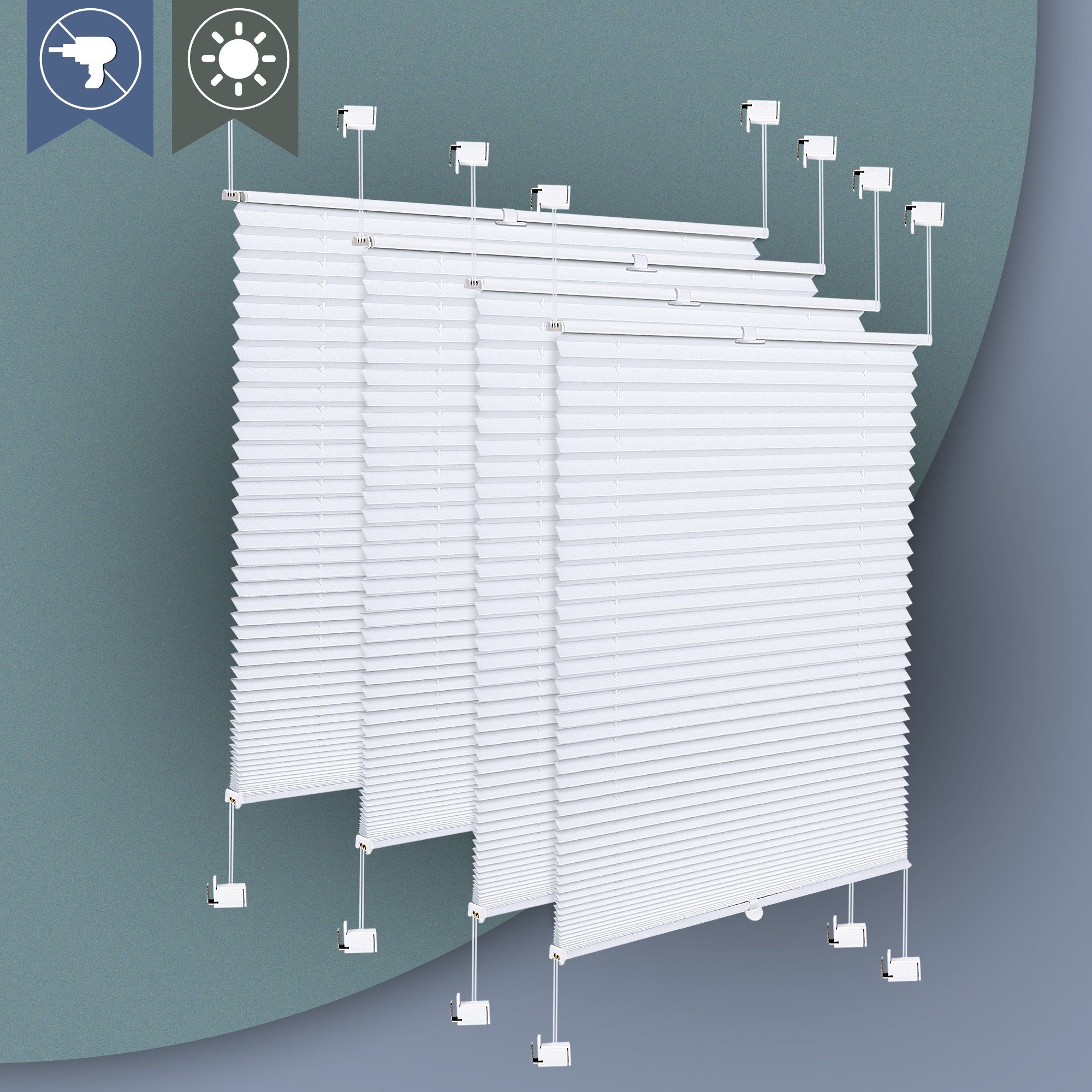 Grau Klemmträger Lichtschutz Einstellbar, mit Plissee Klemmfix, Jalousie Homewit, Plissee Beidseitig Sonnenschutzrollo, Faltrollo Blickdicht,