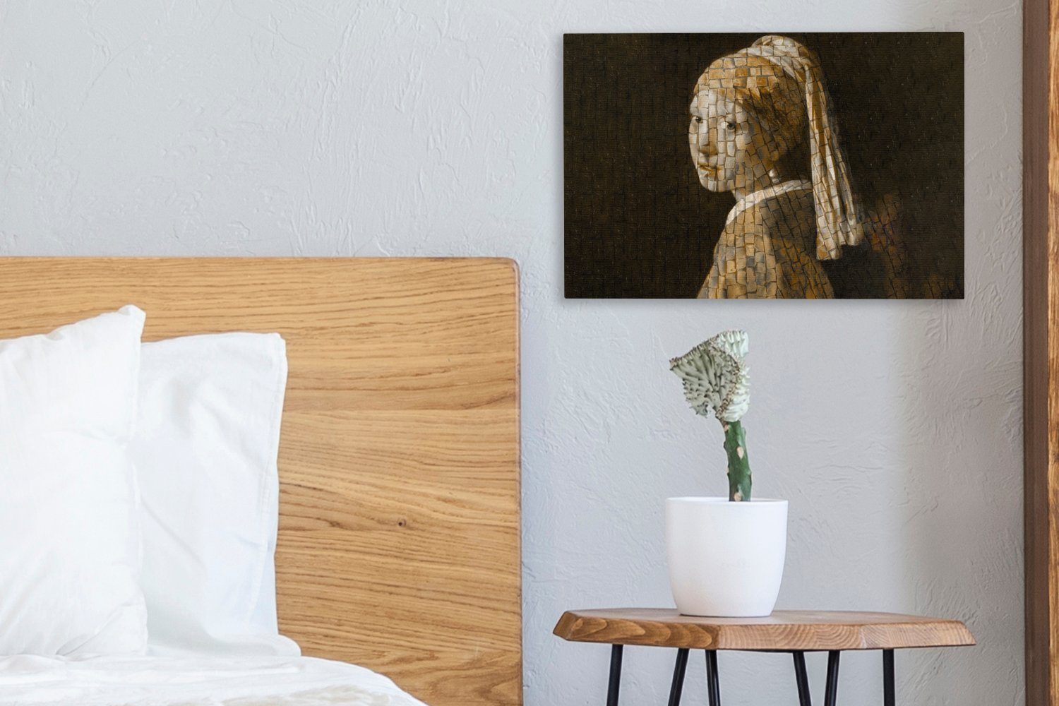 (1 Mosaik, 30x20 cm Wandbild Aufhängefertig, mit Mädchen Wanddeko, - - OneMillionCanvasses® Gemälde Vermeer Perlenohrring Leinwandbilder, St),