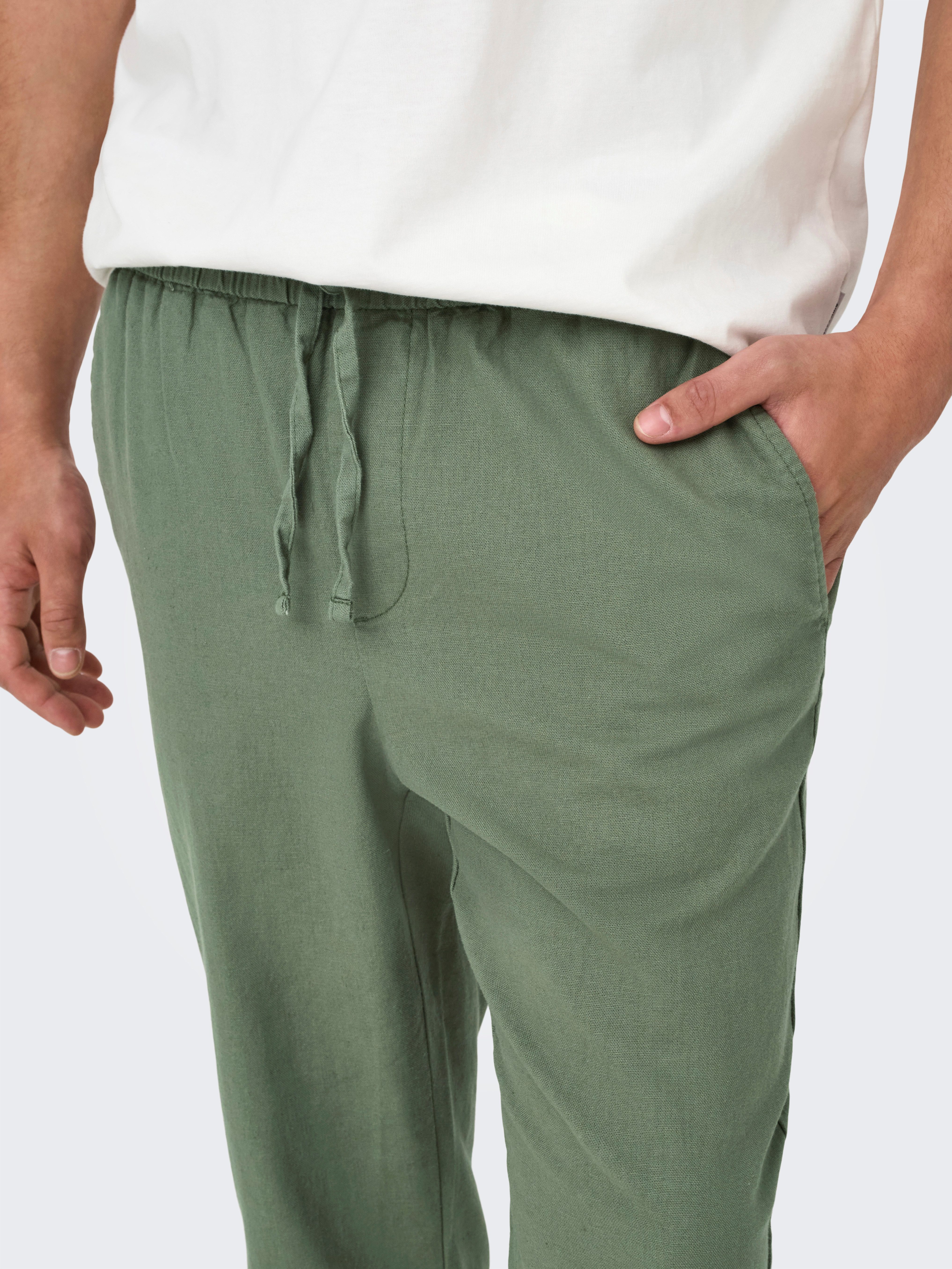 ONLY & SONS Schlupfhose ONSLINUS CROP 0007 COT LIN PNT NOOS Baumwolle mit Leinen, Gummizug und Kordel