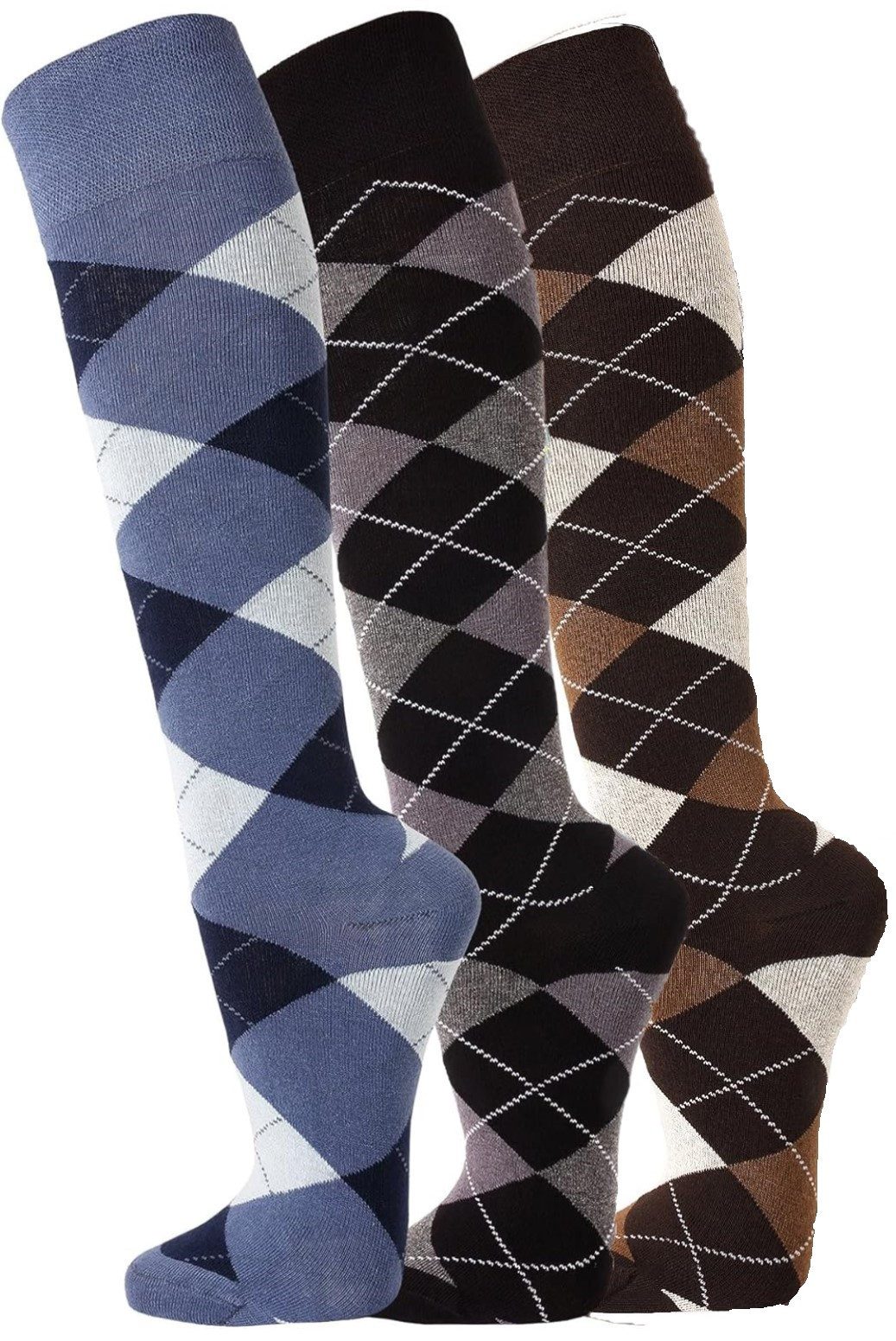TippTexx 24 Kniestrümpfe 6 Paar Reiter Kniestrümpfe Reitstrümpfe Karo Muster Antiloch-Garantie