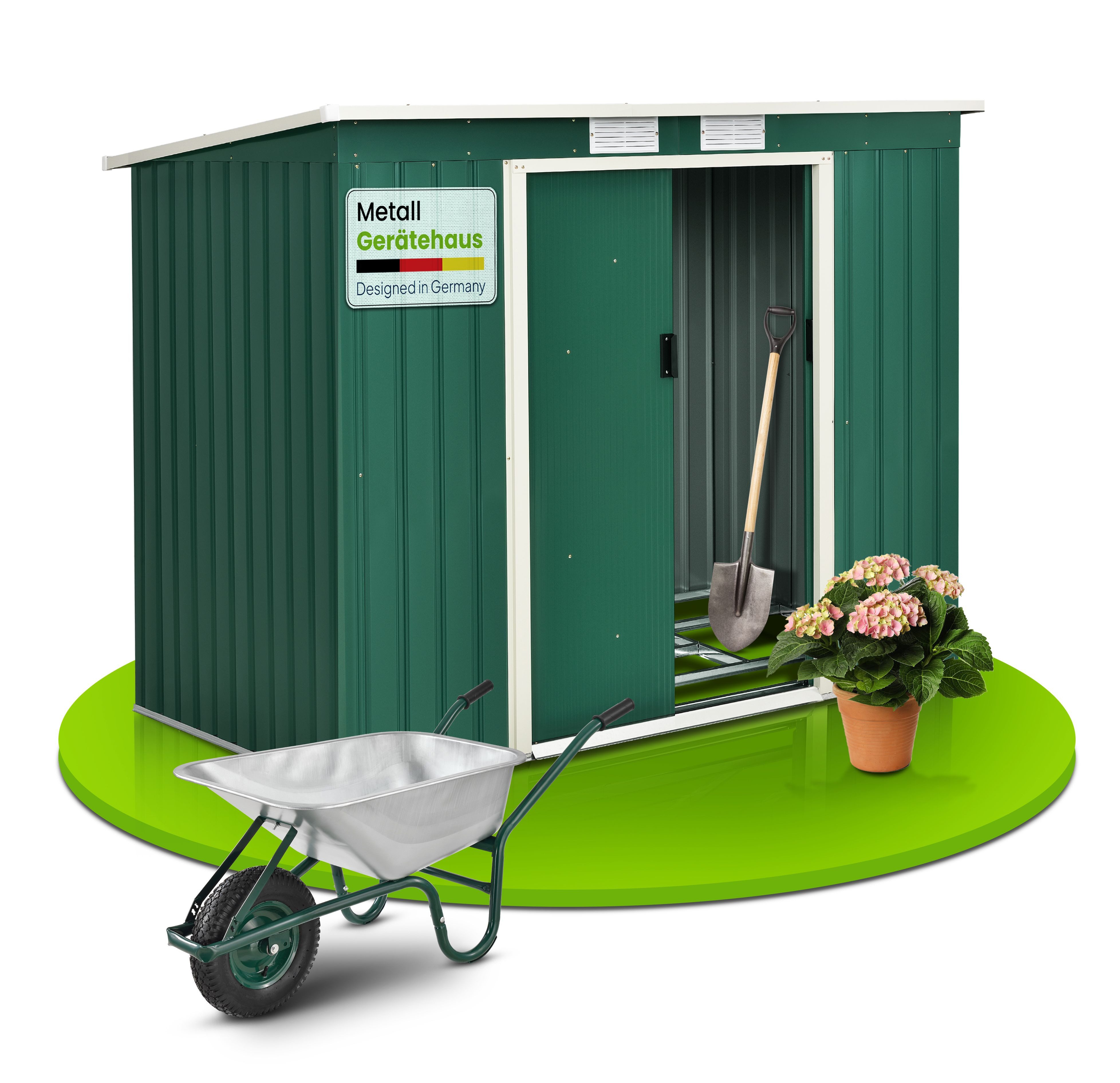 Juskys Gartenhaus M, BxT: 213x130 cm, mit Pultdach, Schiebetür, Fundamentrahmen, 4 m³