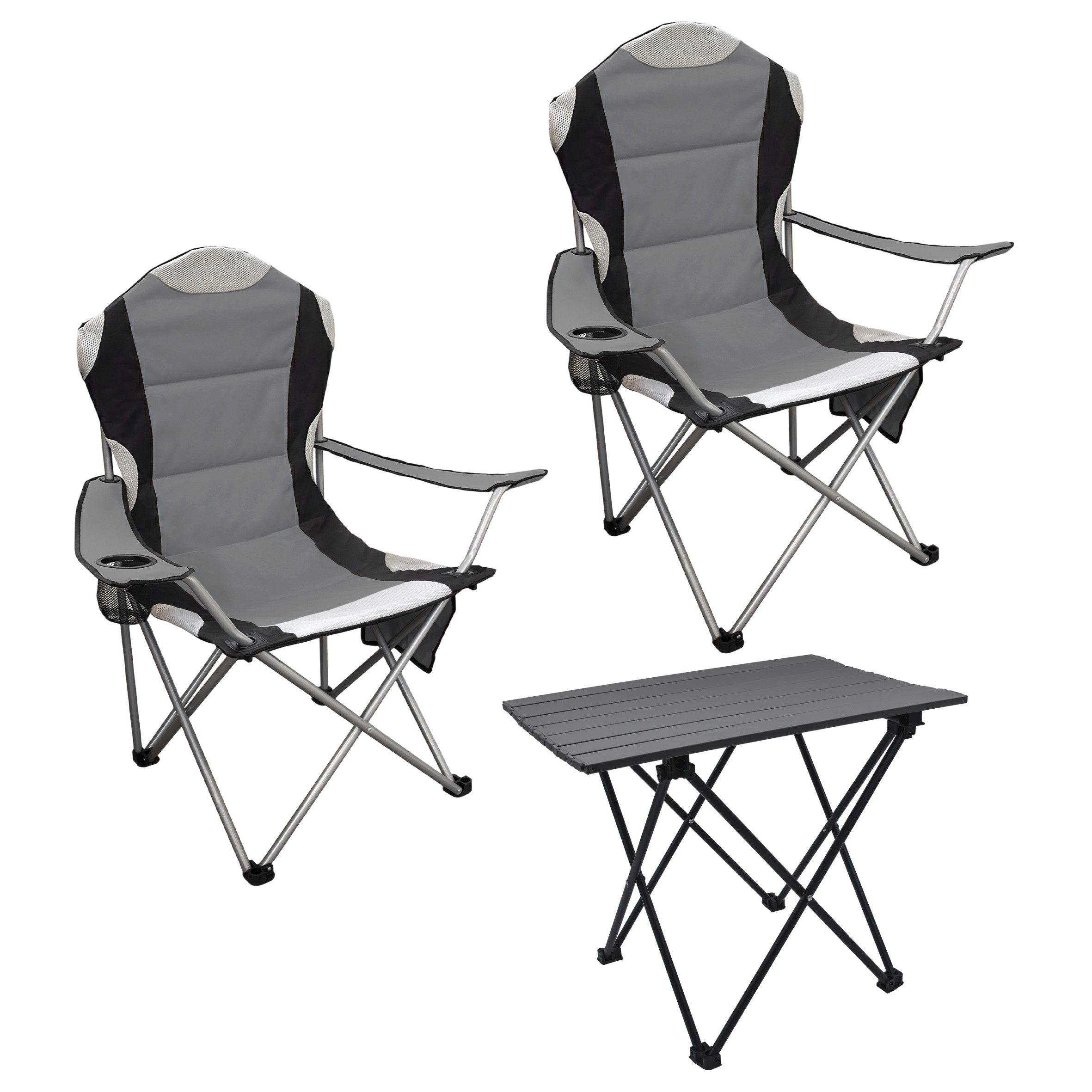 Spetebo Sitzgruppe Camping Sitzgruppe 3-teilig mit Aluminium Klapptisch, (Anzahl, 1-tlg., Stück), mit Tragetasche