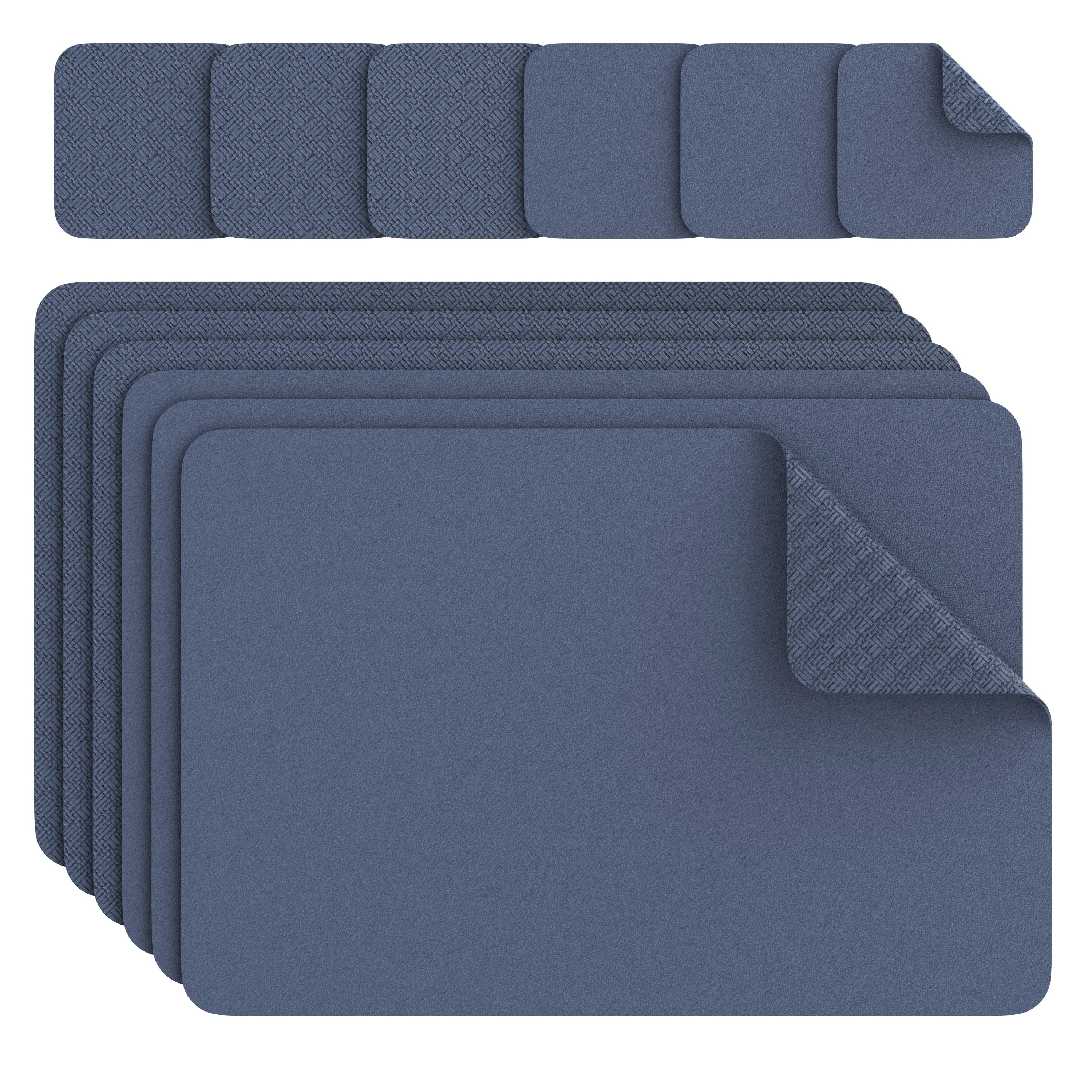 Arendo Platzset 6er Set Premium Tischset doppelseitig, eckig, Kunstleder, rutschfest, (Set, 12-St., 6 Tischsets, 6 Getränkeuntersetzer), wasserabweisend, abwischbar, Tellerunterlage & Getränkeuntersetzter