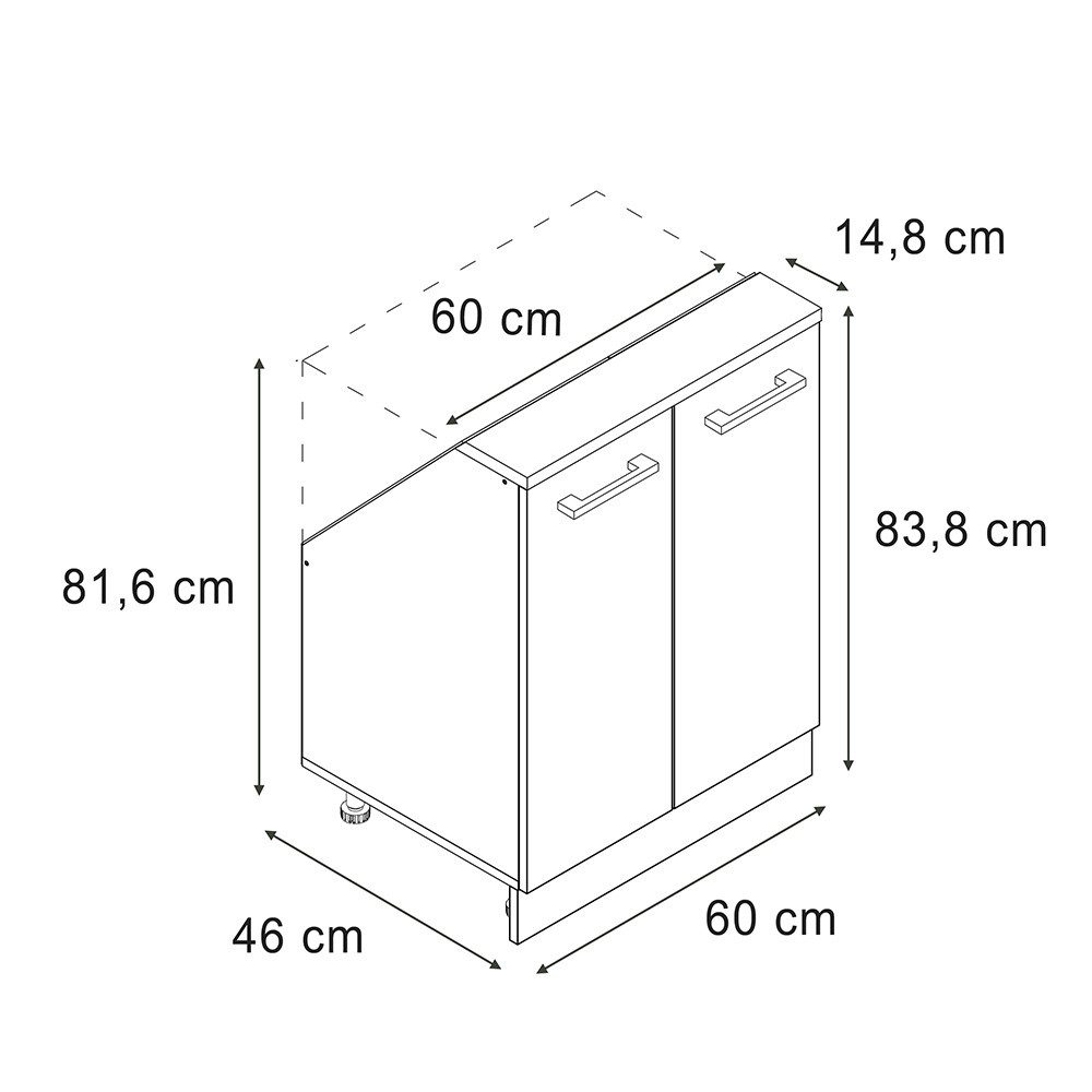 Vicco Unterschrank R-Line, Schwarz Hochglanz/Weiß, 60 cm mit 2 Türen (1-St)