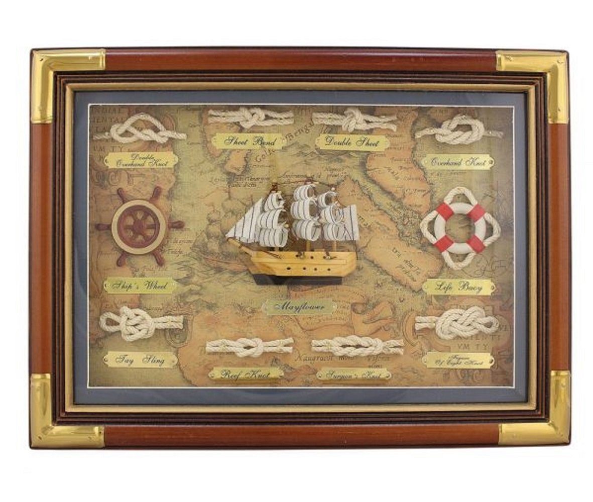 Knotentafel Linoows Segelschiff, hinter Glas, Dekoobjekt Rahmen, im Dekoration detailgetreue Knotenbild