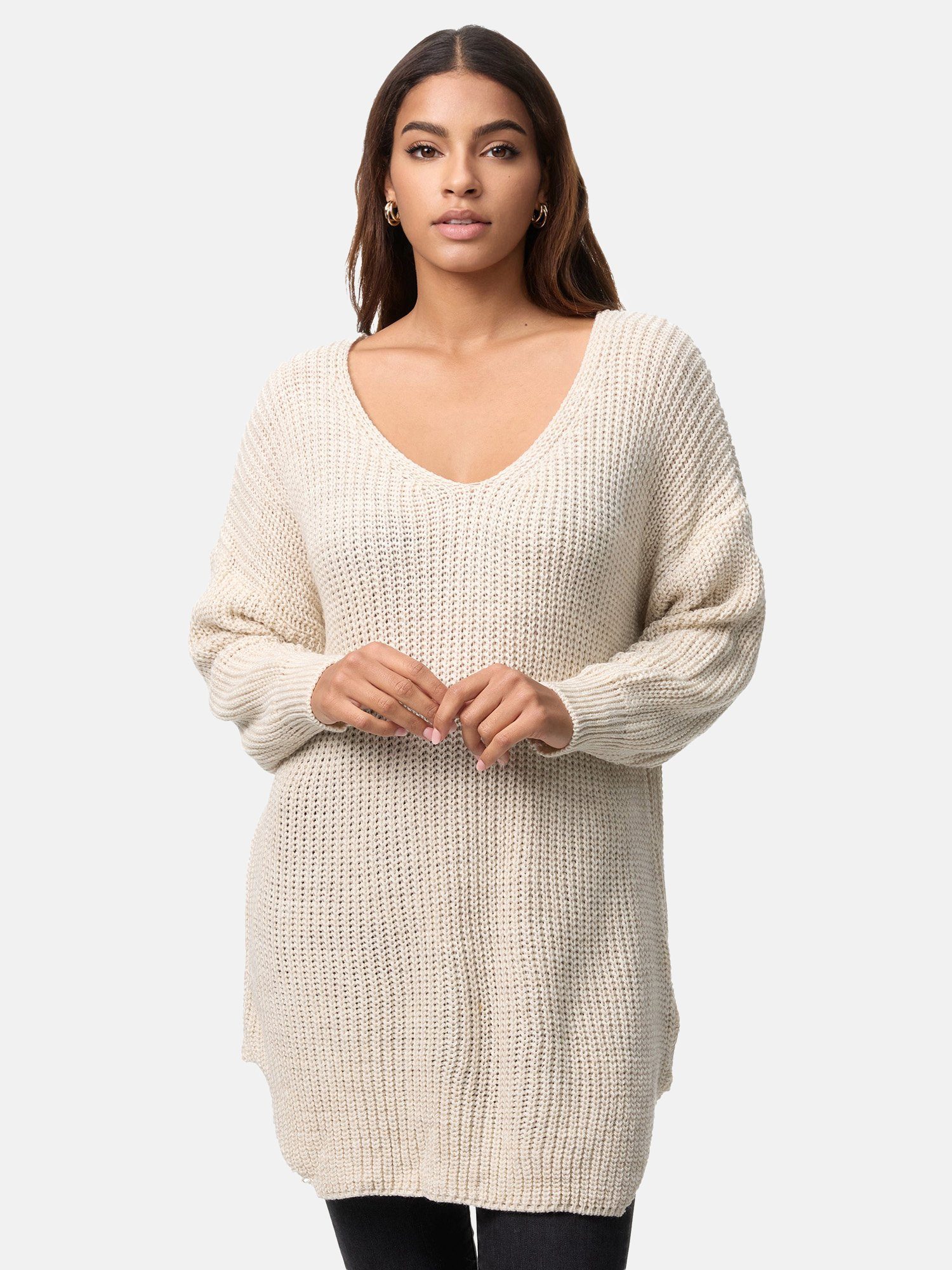 Strickpullover Runderkragen Beige Strickpullover Elara (1-tlg) Elara Damen