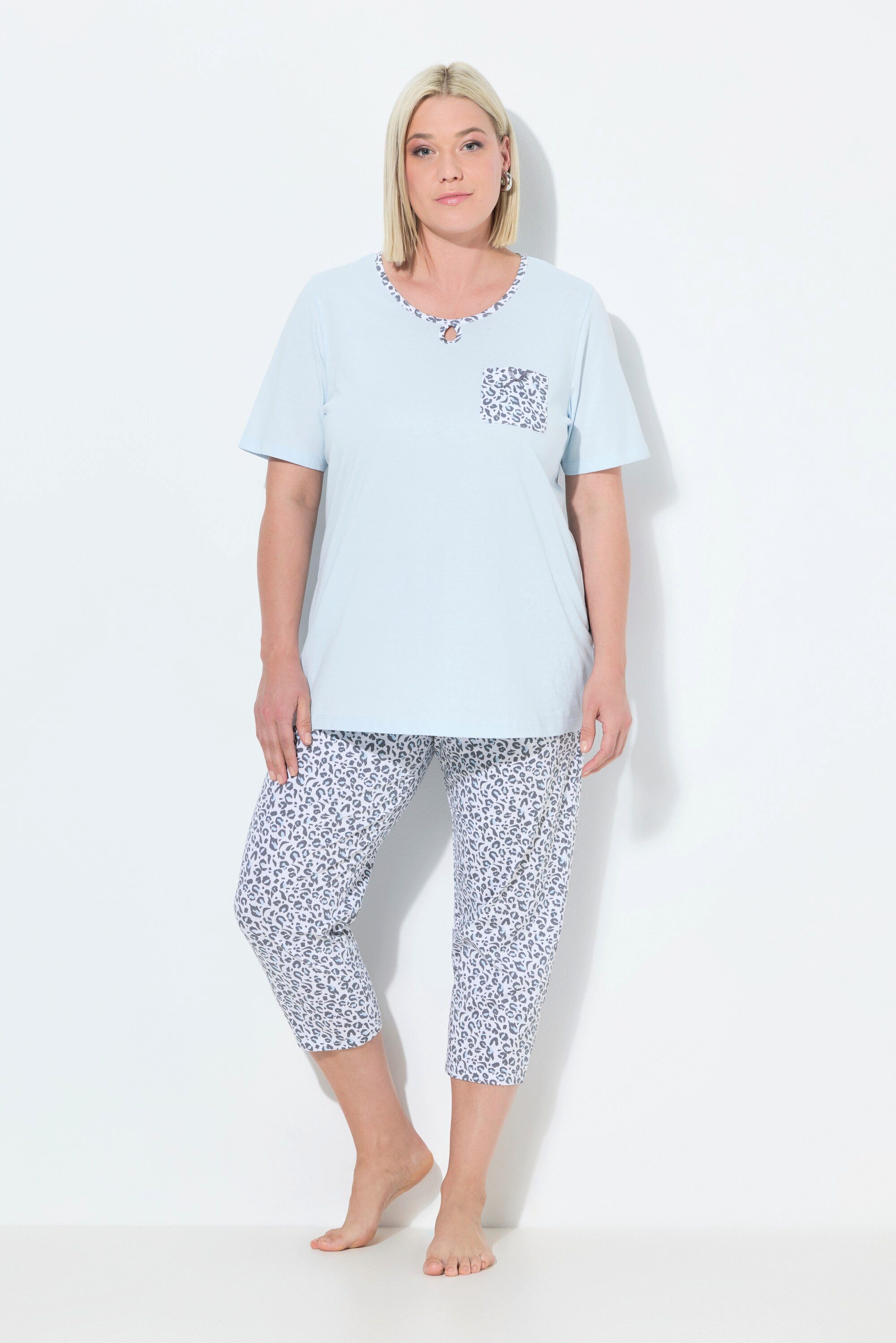 Ulla Popken Pyjama Pyjama Leomuster Rundhals günstig online kaufen
