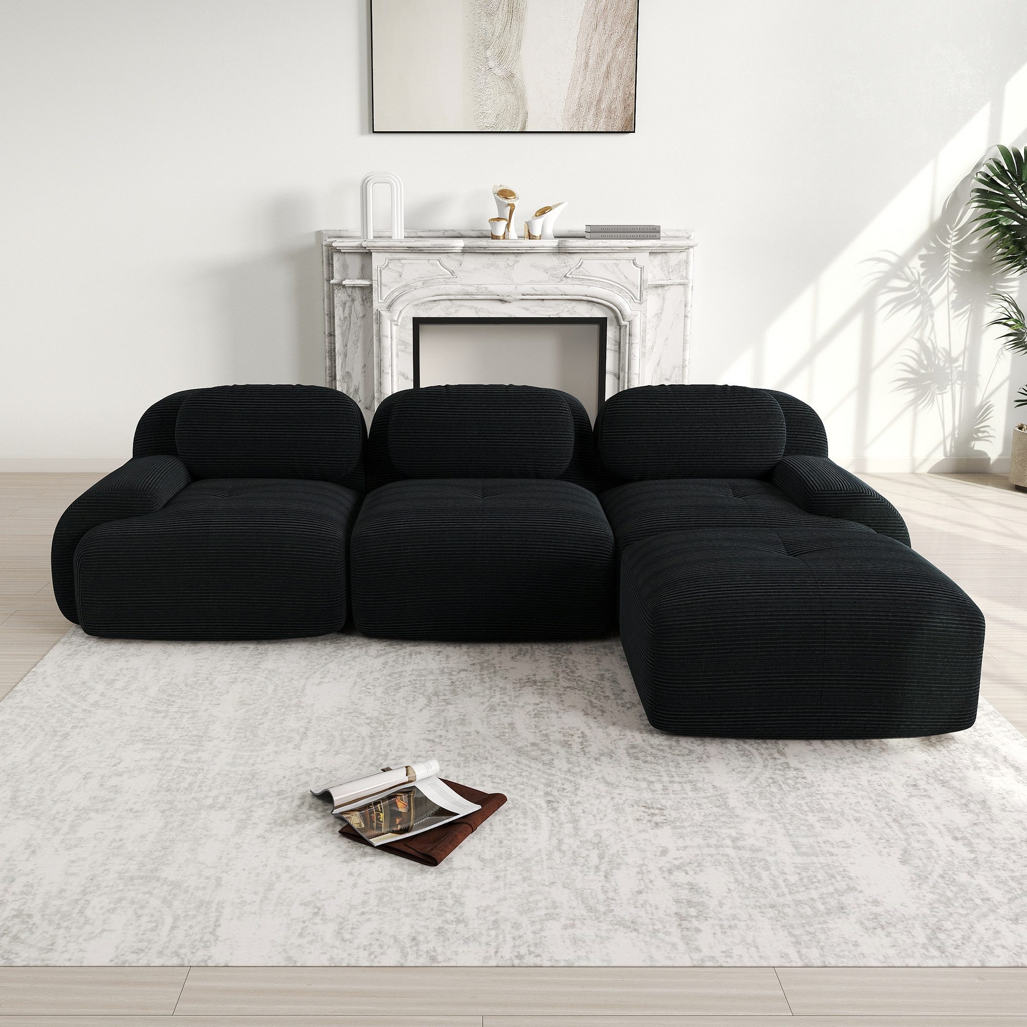 BBWL 3-Sitzer modulares Ecksofa aus Cordstoff ohne Montage, 298 x 178 x 70 cm, 32D-Polsterung, rutschhemmend